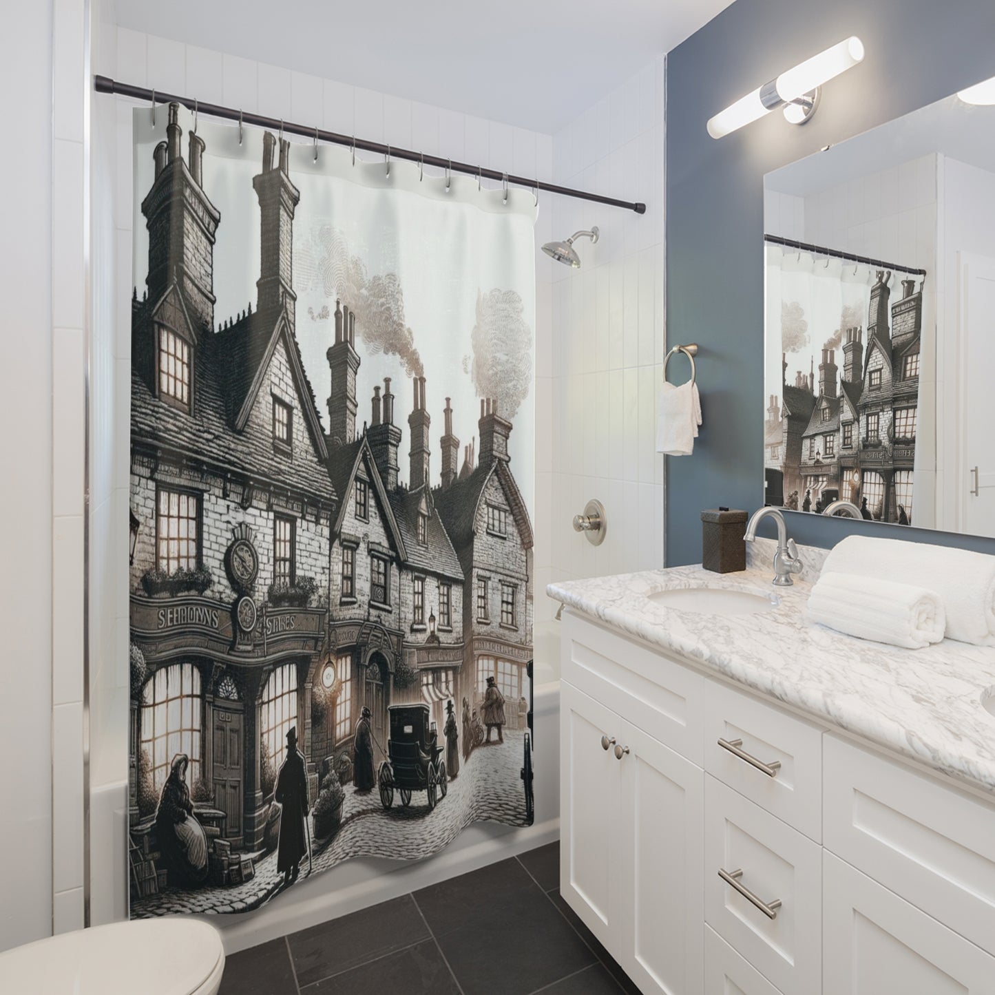 Dickensonian Town Shower Curtains 71 x 74"