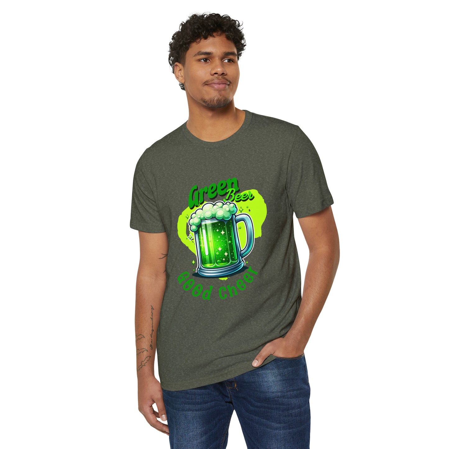 Green Beer Good Cheer St Patricks Day Unisex Recycled Organic T-Shirt