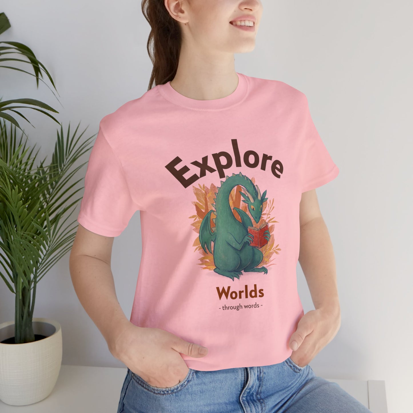 Explore Worlds Through Words Unisex Jersey Short Sleeve Tee