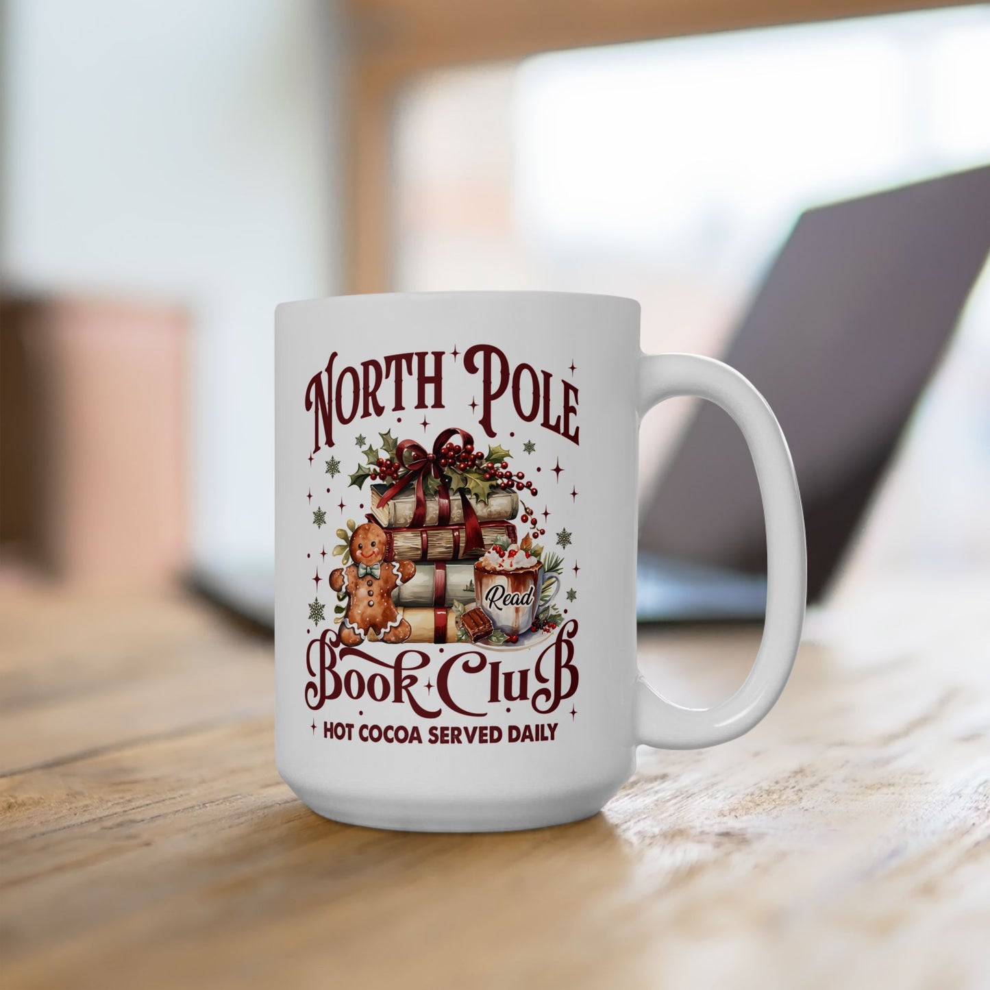 15oz Christmas Coffee Mug, Christmas Mug, Book Lover Mug, Holiday Coffee Mug, Book Club Mug