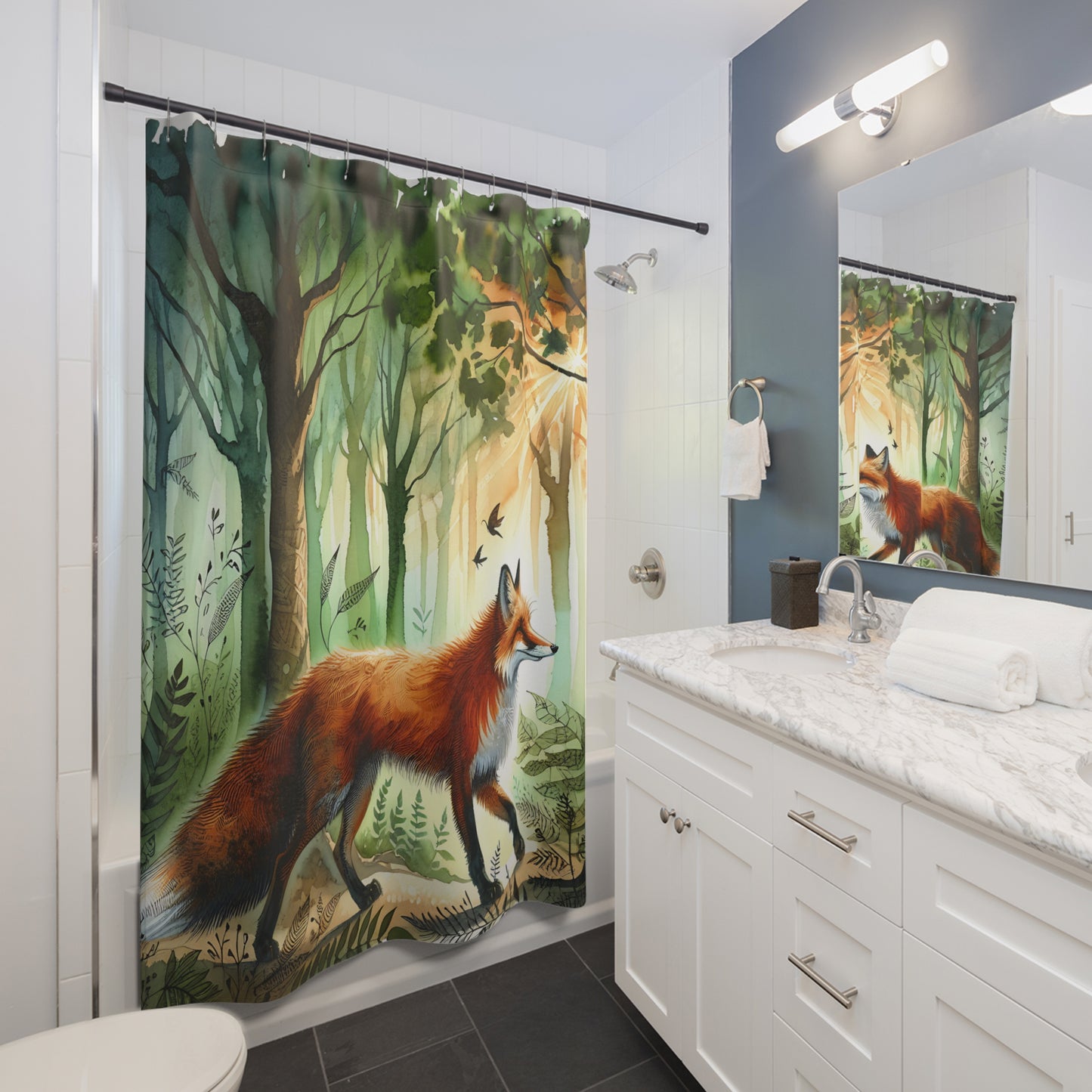 Red Fox in the Woods Shower Curtain Fox Shower Curtain Forest Shower Curtain 71 x 74"