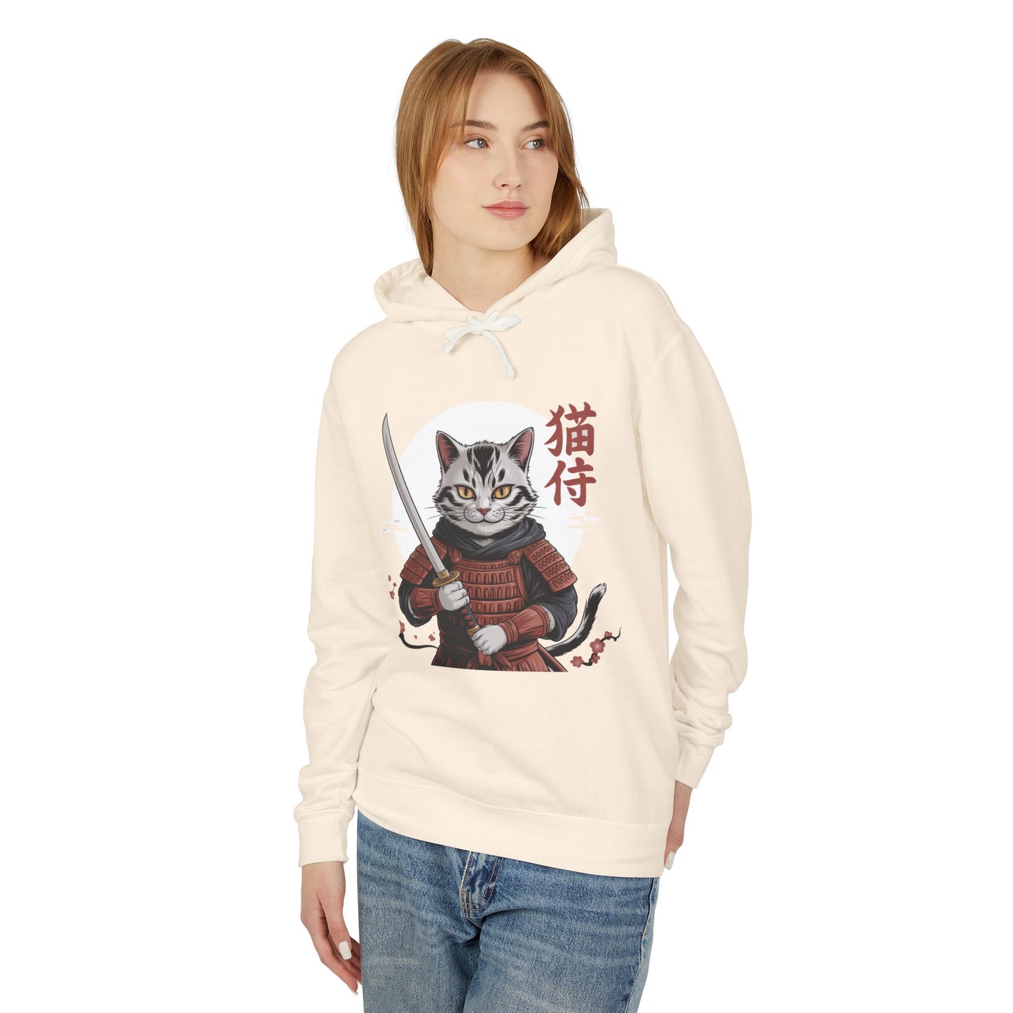 Samurai Cat Hoodie - Distressed Japanese Style Hoodie
