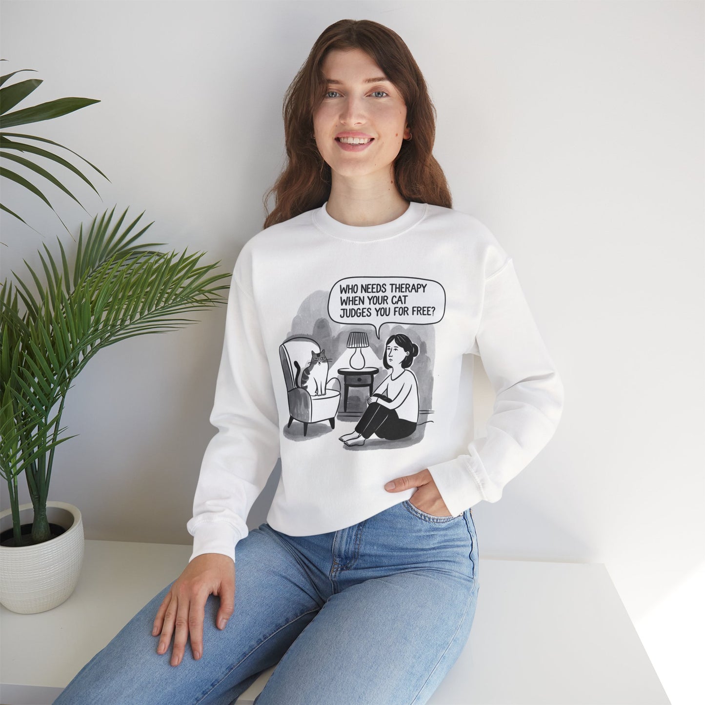 Free Therapy - Cat Edition, Crewneck Sweatshirt - Cat Lover Gift, Cat Mom, Crazy Cat Lady