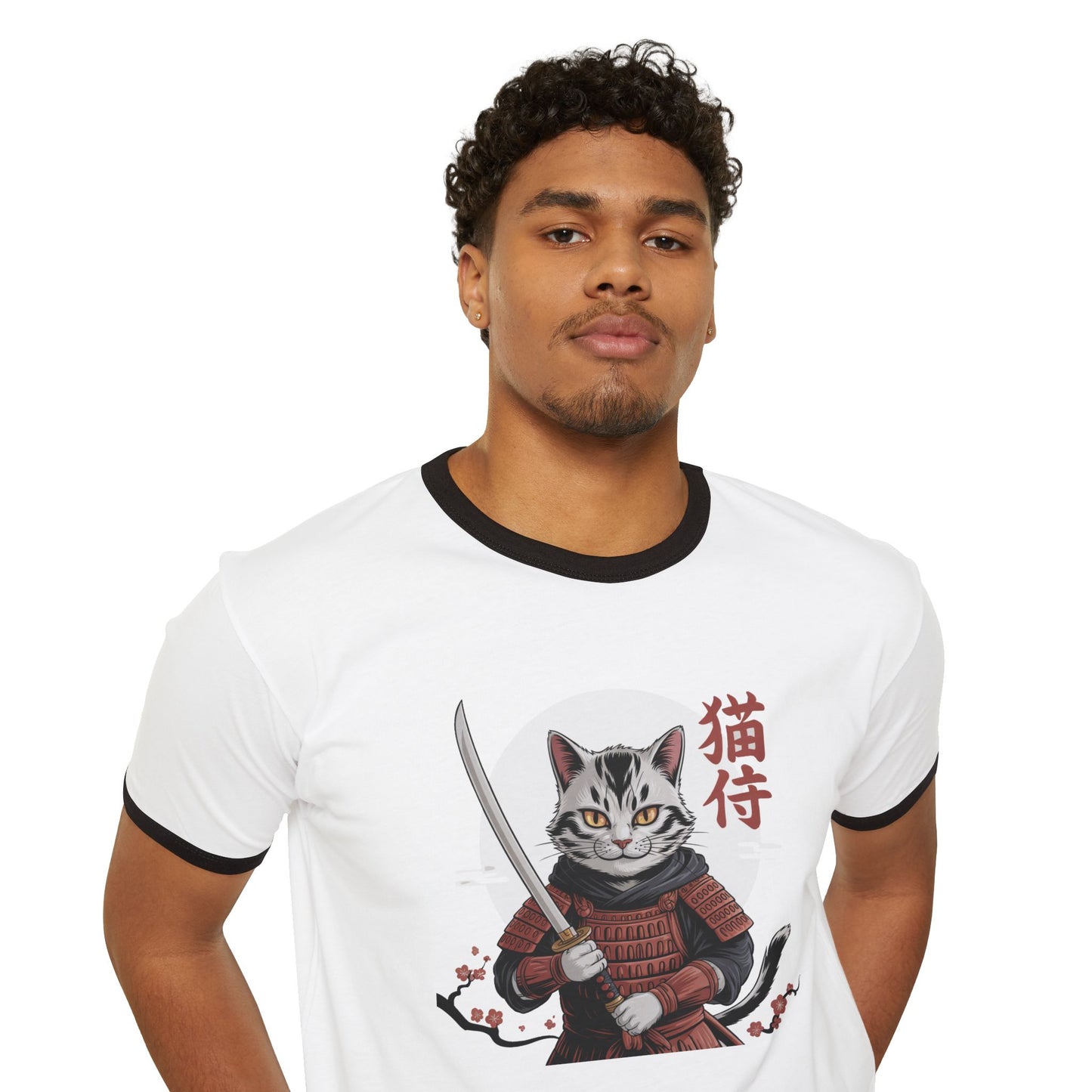 Samurai Cat Ringer T-Shirt for Cat Lovers
