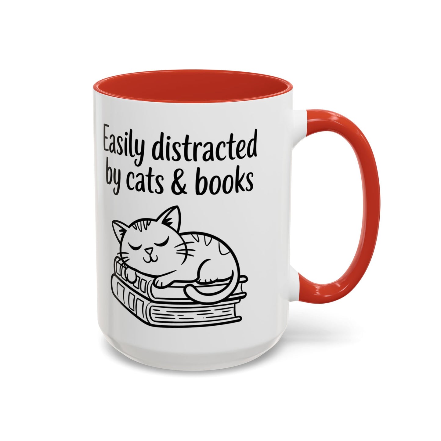 Easily Distracted By Cats And Books 15oz Coffee Mug, Book Lover Gift, Funny Cat Mug, Cat Lover Mug, Cat Lover Gift, Cats and Books