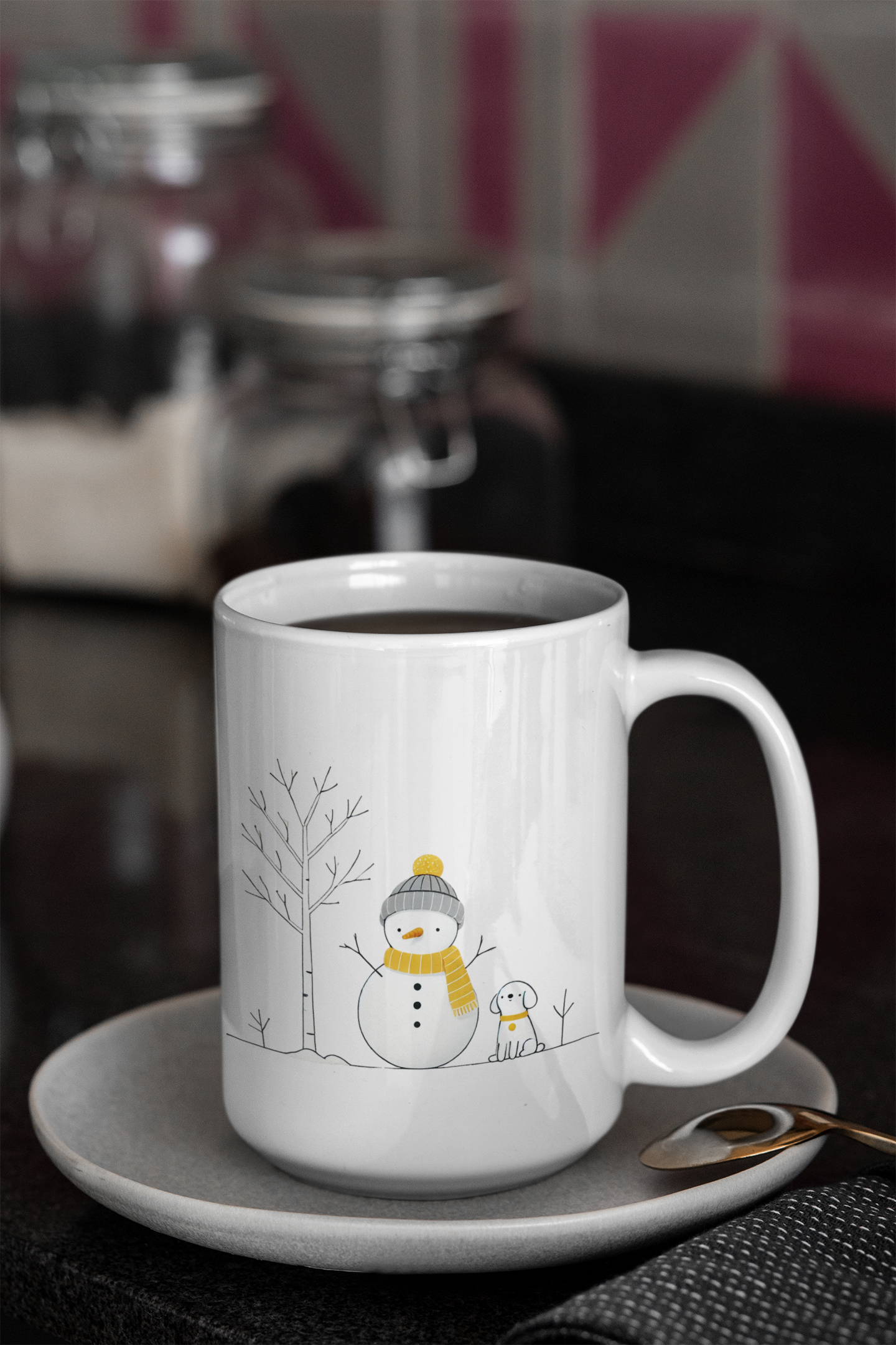 15oz Snowman and Dog Holiday Christmas Coffee Mug - Country Christmas Mug
