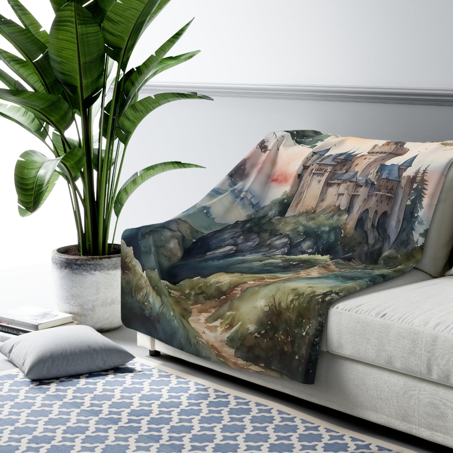 Medieval Castle in the Woods Fantasy 60 x 80" Sherpa Fleece Blanket