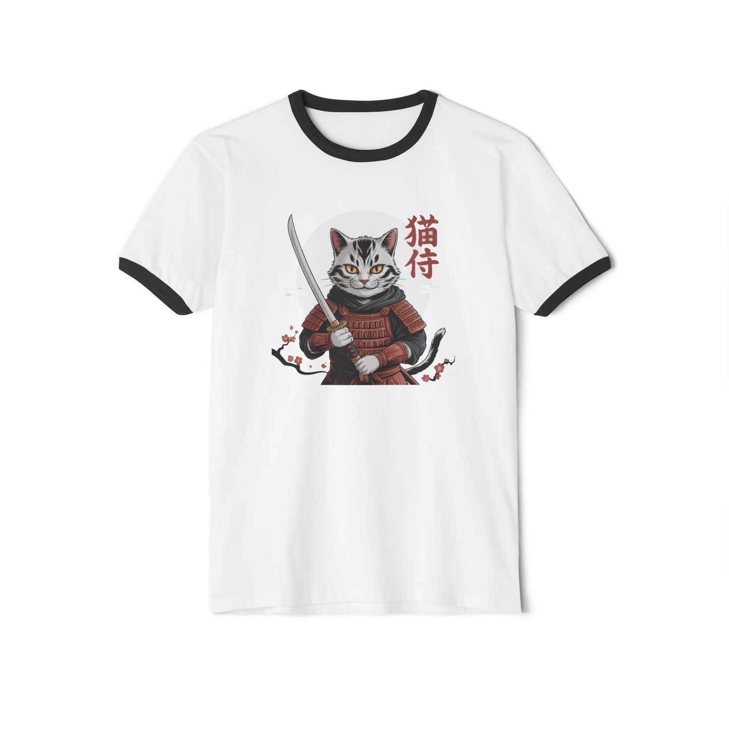 Samurai Cat Ringer T-Shirt for Cat Lovers
