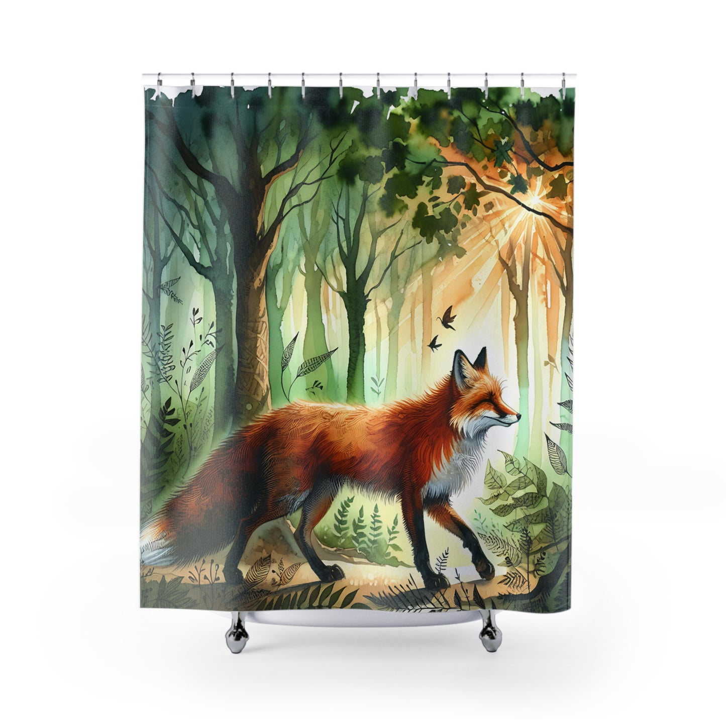 Red Fox in the Woods Shower Curtain Fox Shower Curtain Forest Shower Curtain 71 x 74"