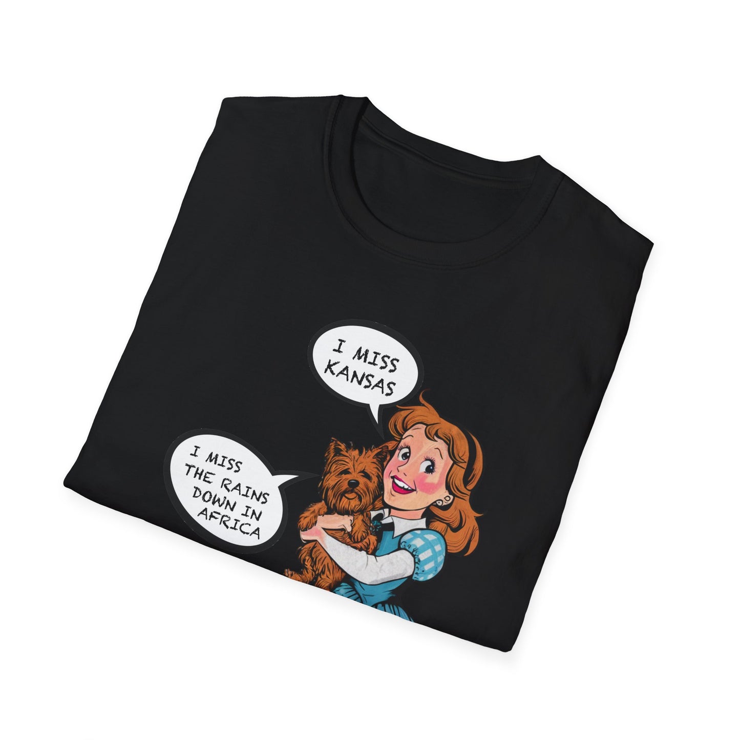 Dorothy & Toto Graphic T‑Shirt — "I Miss Kansas / I Miss The Rains Down In Africa" Vintage Cartoon Tee