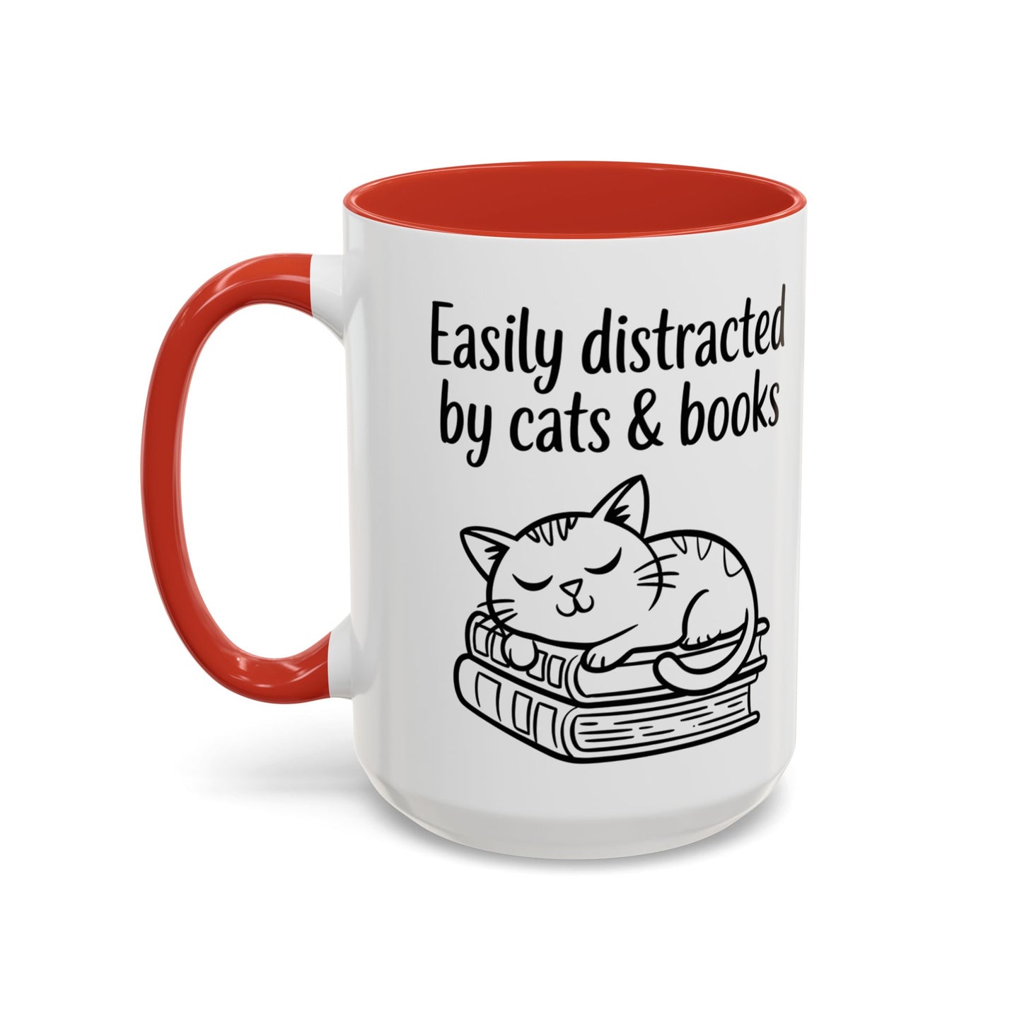 Easily Distracted By Cats And Books 15oz Coffee Mug, Book Lover Gift, Funny Cat Mug, Cat Lover Mug, Cat Lover Gift, Cats and Books