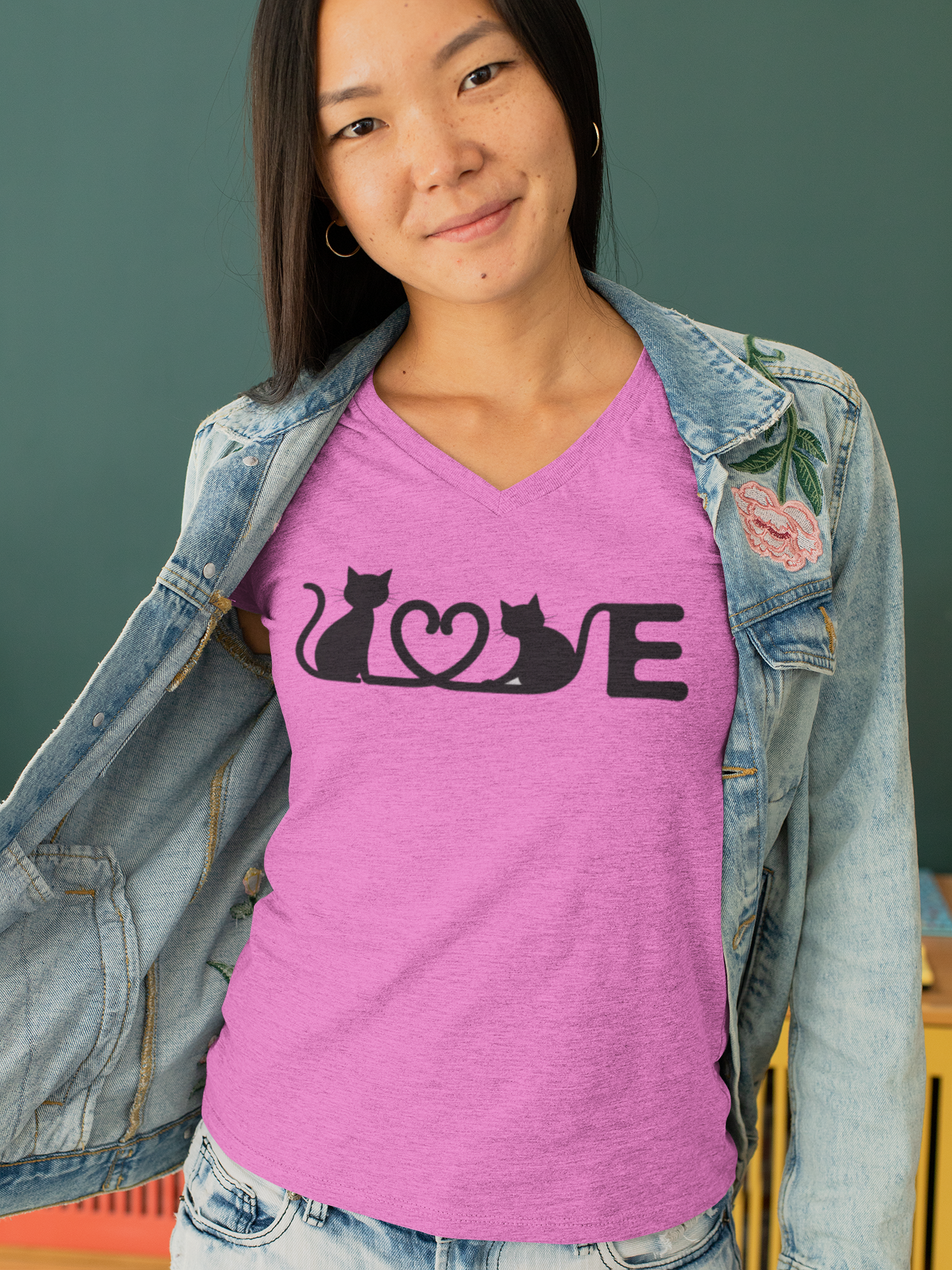 LOVE Cat Shirt, Cat Lover T-shirt, Cat V Neck Shirt, Cat Lover Gift, Gift for Her, Cat Mom Shirt Gift, Cute Cat Shirts, Cute Cat Tshirt