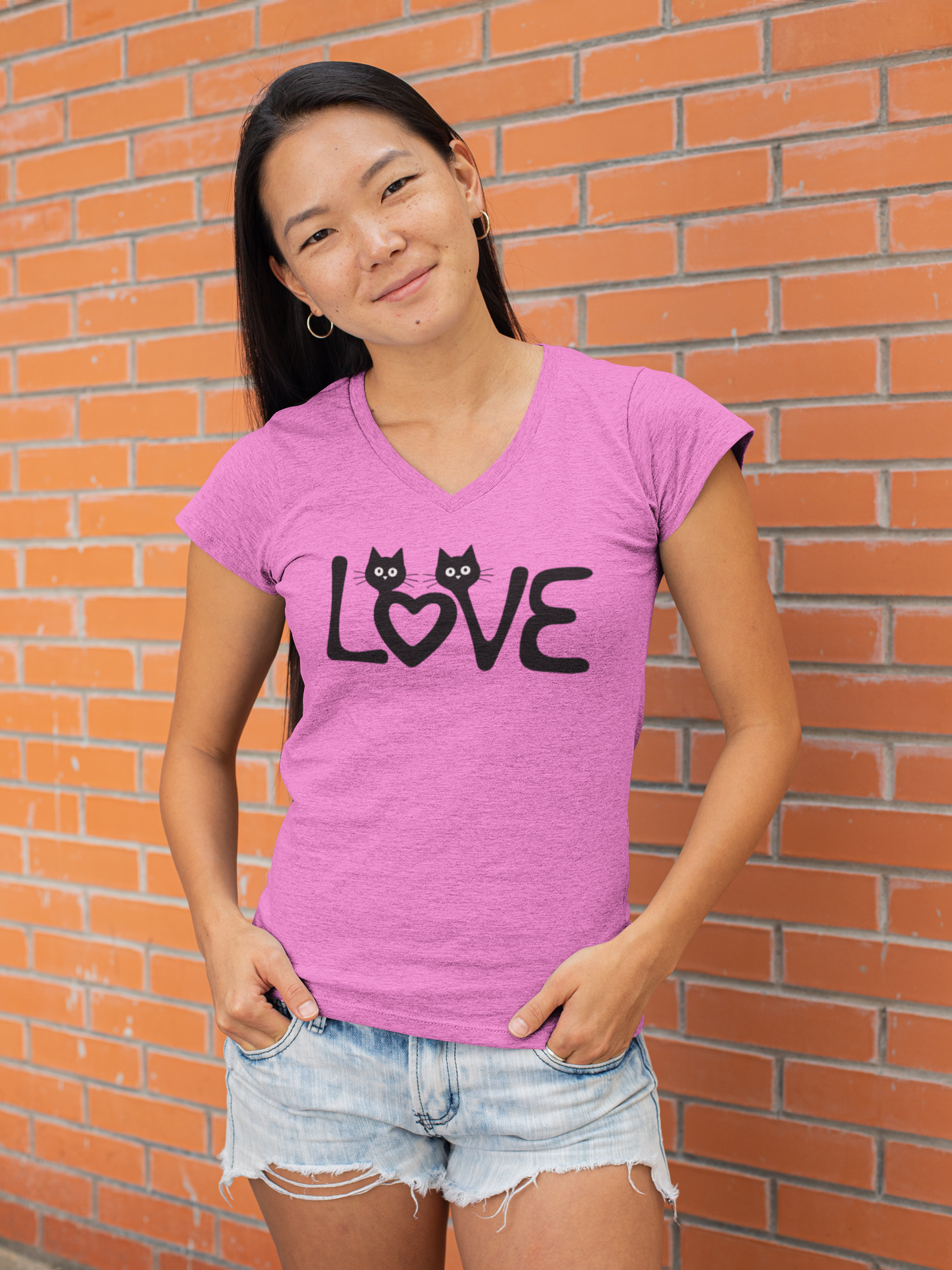 LOVE Cat Shirt, Cat Lover T-shirt, Cat V Neck Shirt, Cat Lover Gift, Gift for Her, Cat Mom Shirt Gift, Cute Cat Shirts, Cute Cat Tshirt