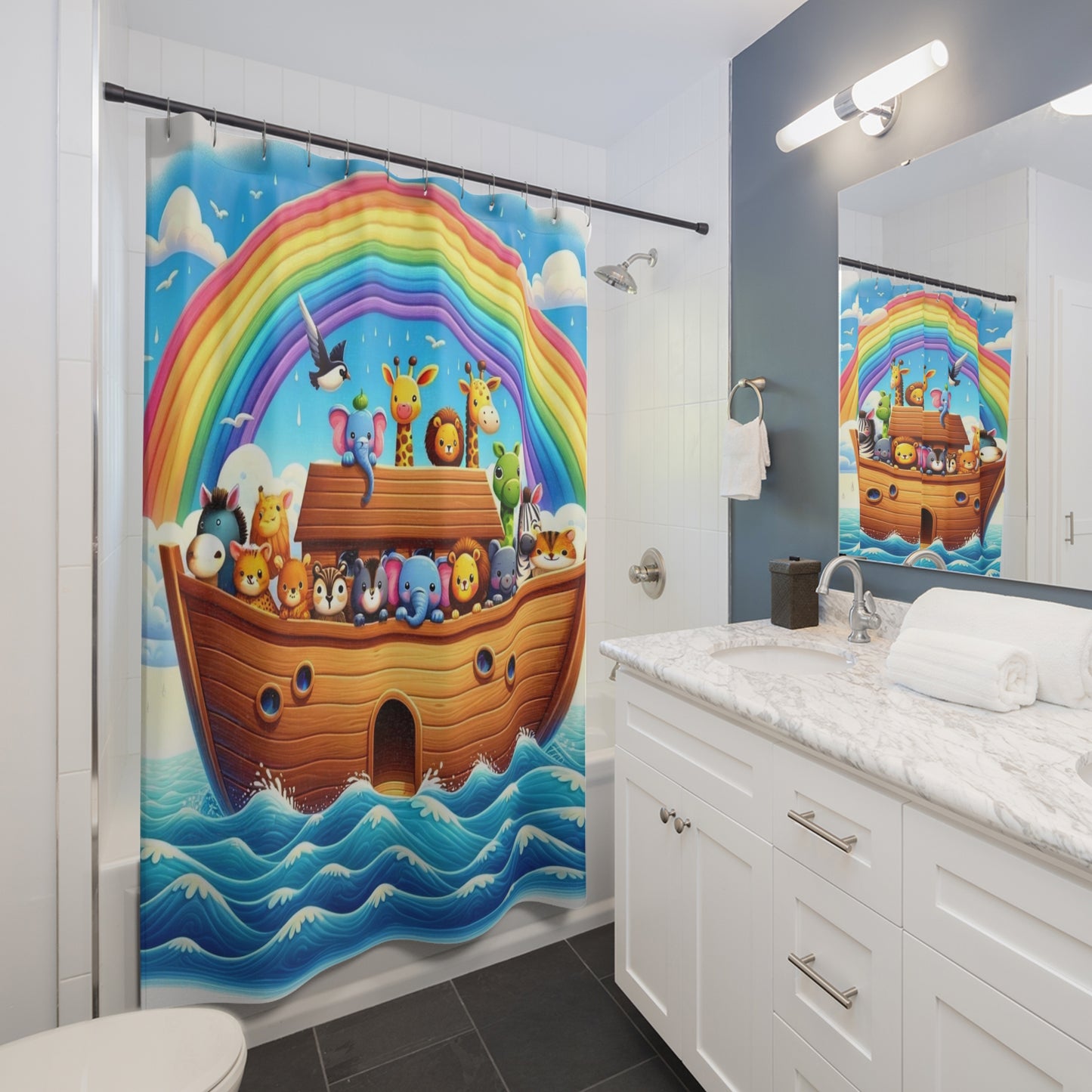 Noah's Ark Shower Curtain Kids Shower Curtain, Religious Shower Curtain, Cute Shower Curtain