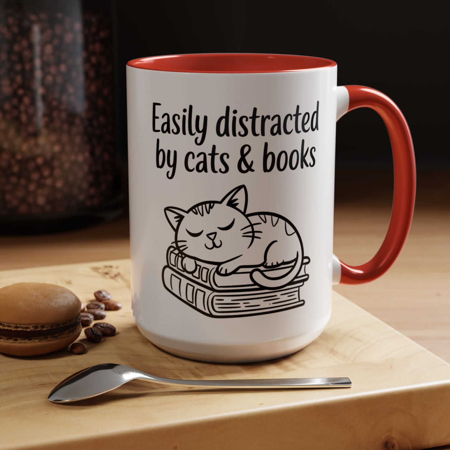 Easily Distracted By Cats And Books 15oz Coffee Mug, Book Lover Gift, Funny Cat Mug, Cat Lover Mug, Cat Lover Gift, Cats and Books