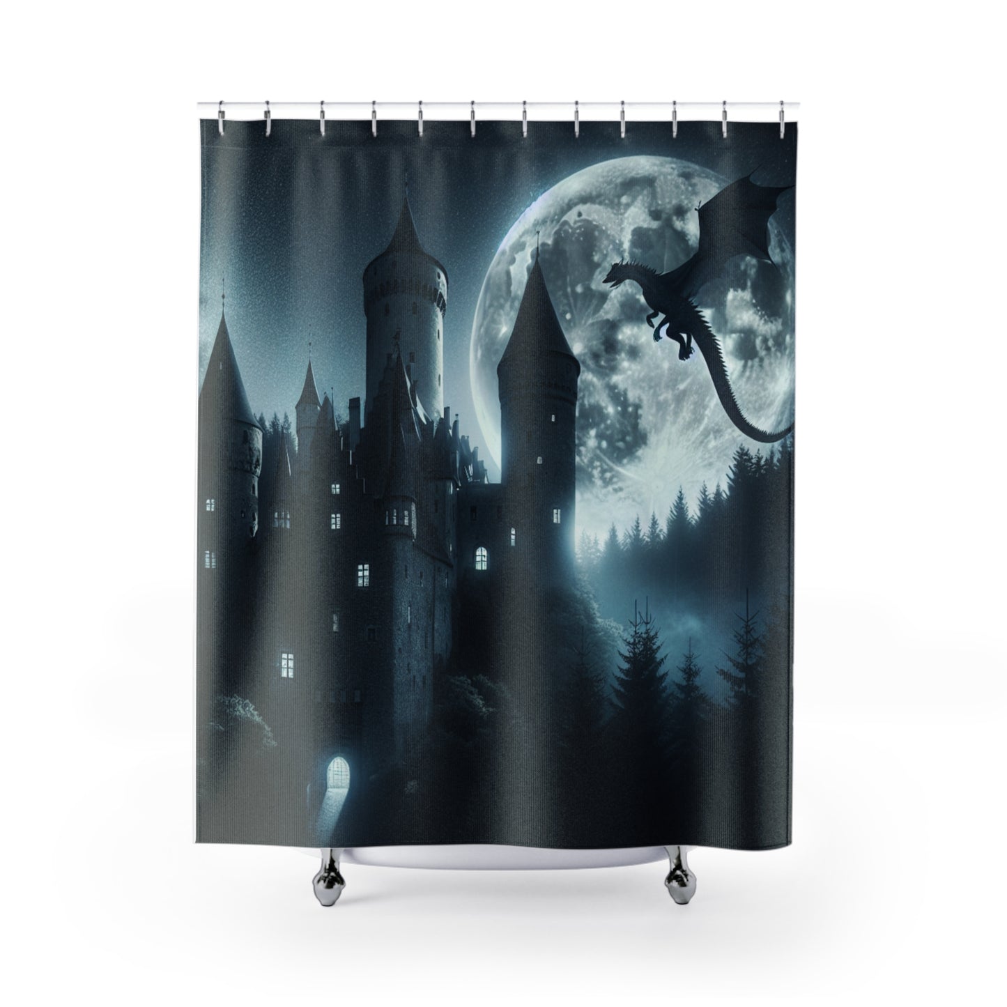 Moonlight Dragon and Castle Shower Curtains 71 x 74"