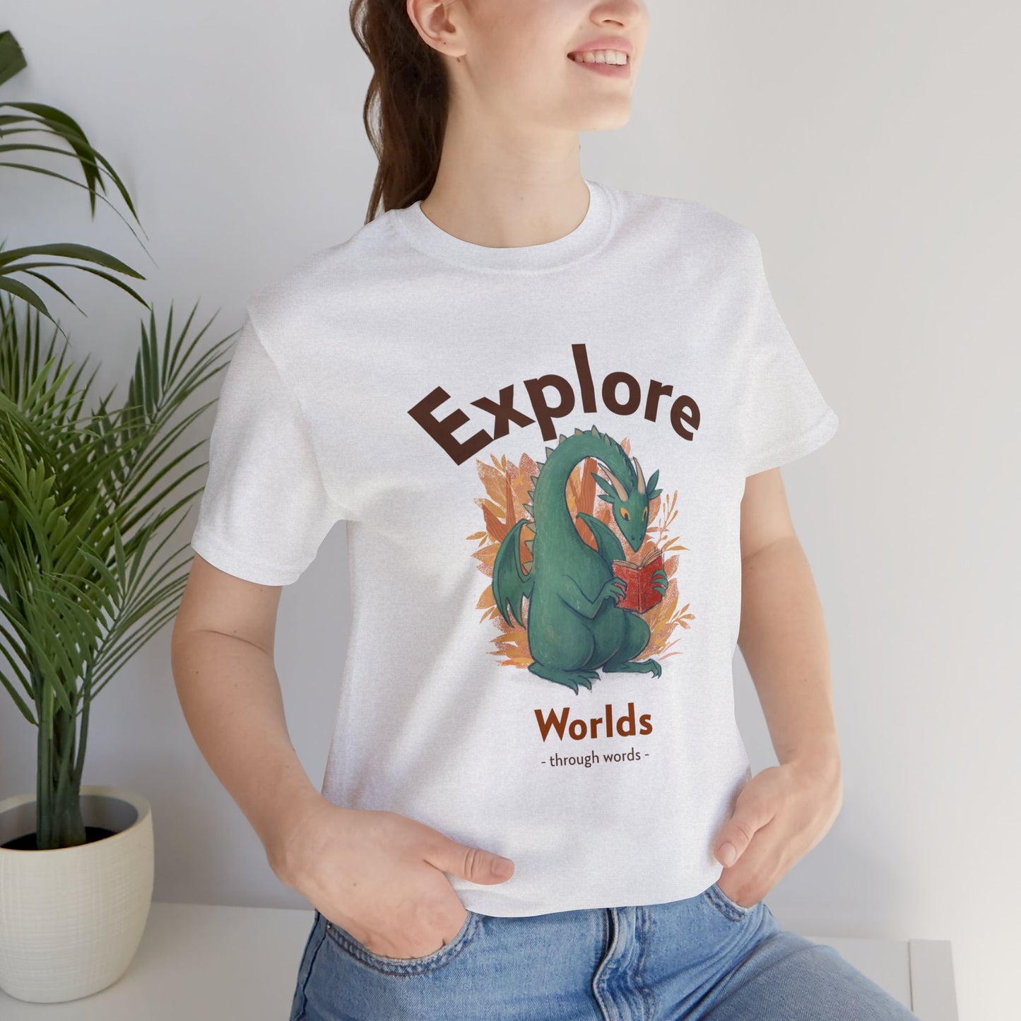 Explore Worlds Through Words Unisex Jersey Short Sleeve Tee