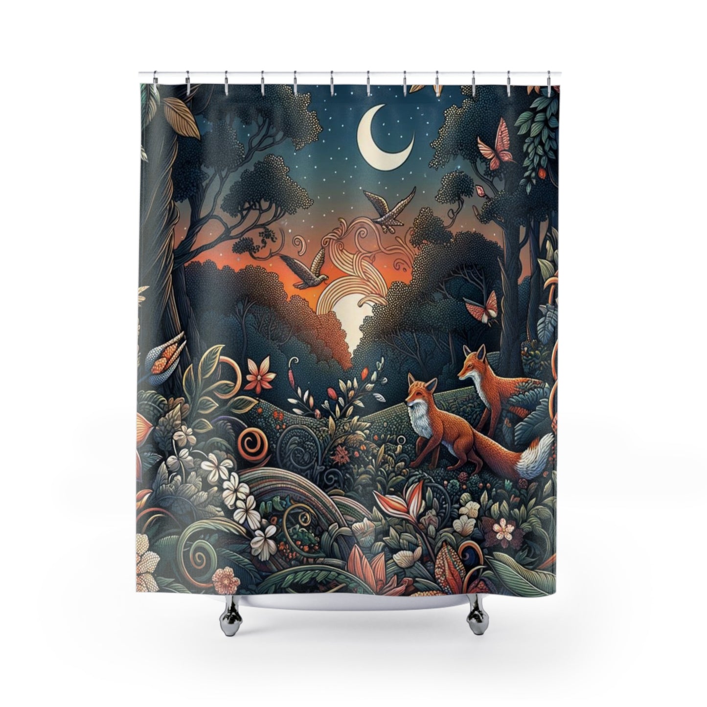 Whimsical Woodland Moonlight Scene Shower Curtain 71 x 74"