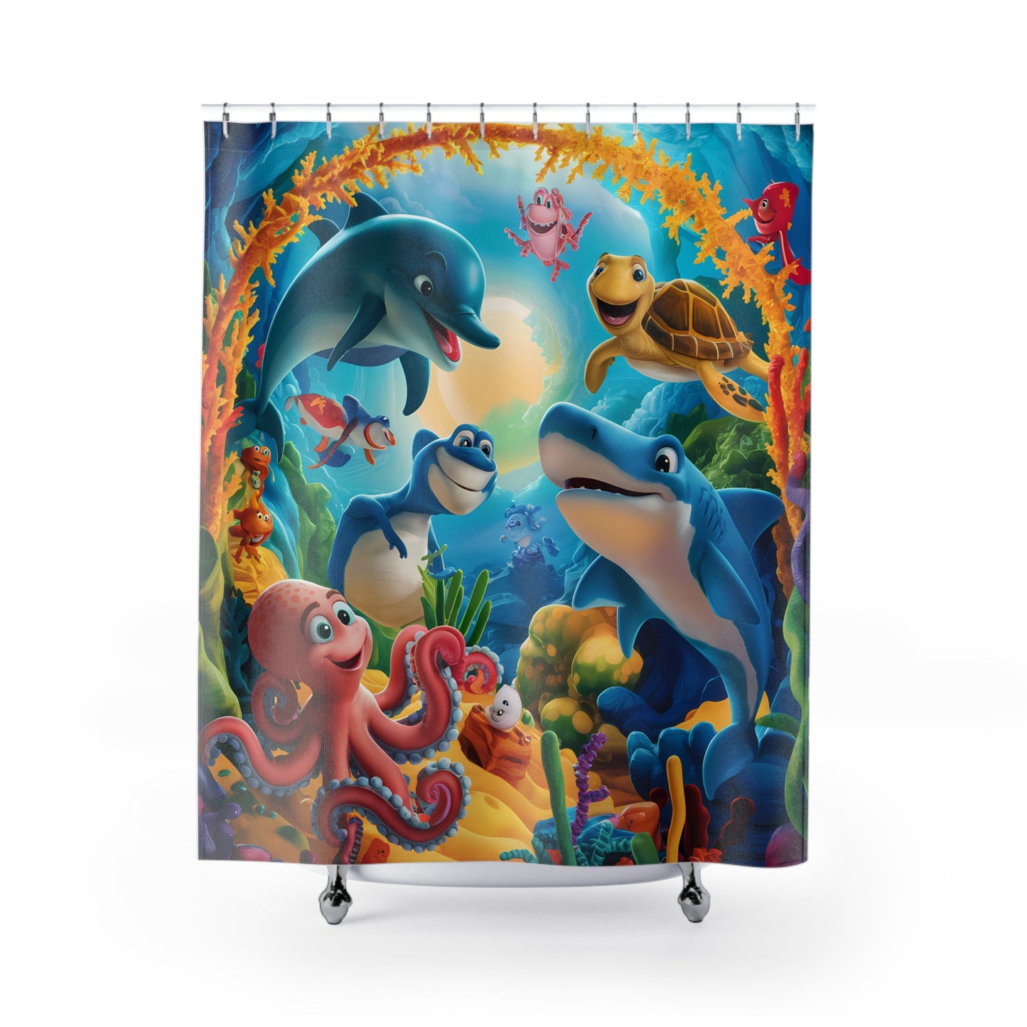 Kids Underwater Ocean Nautical Shower Curtain 71 x 74" Fish Shower Curtain