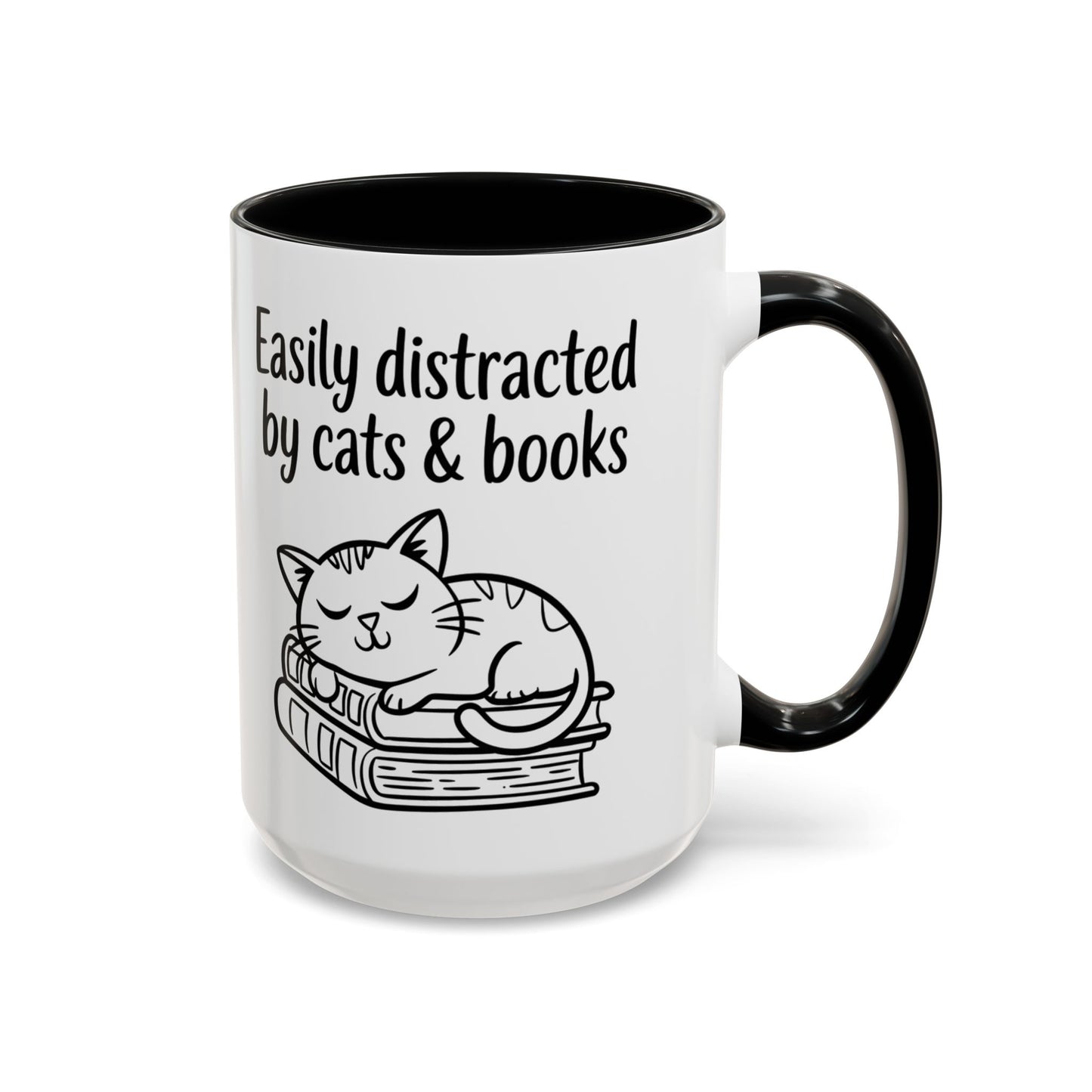 Easily Distracted By Cats And Books 15oz Coffee Mug, Book Lover Gift, Funny Cat Mug, Cat Lover Mug, Cat Lover Gift, Cats and Books