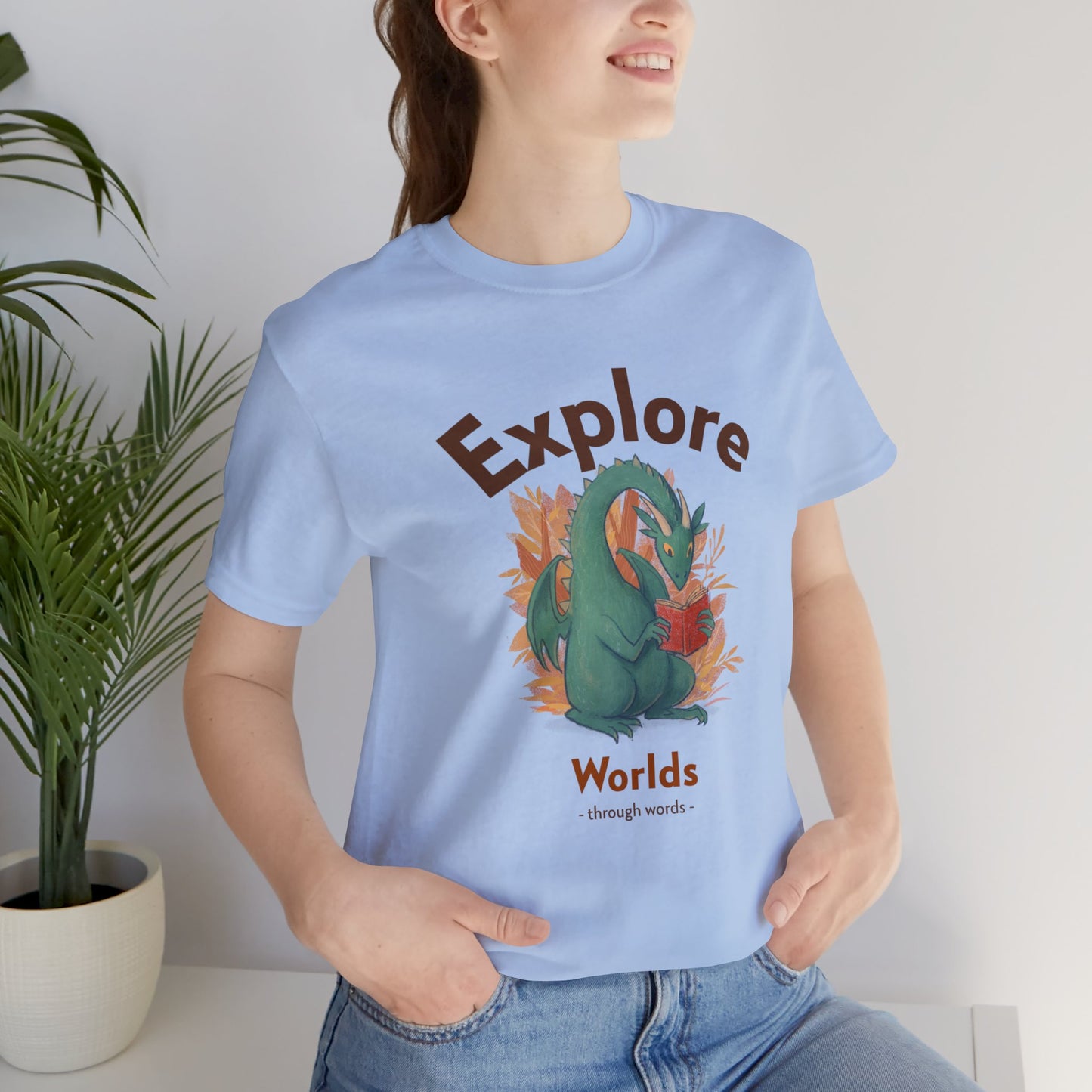 Explore Worlds Through Words Unisex Jersey Short Sleeve Tee