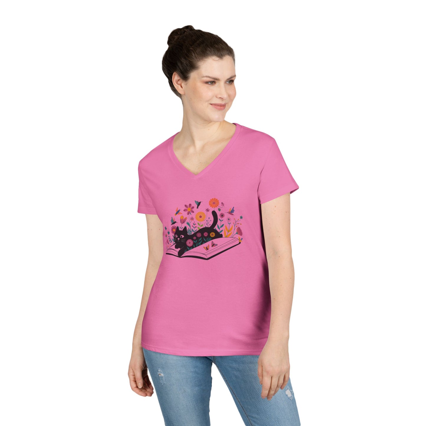Floral Cat Shirt, Cat Lover T-shirt, Cat Book Shirt, Cat Lover Gift, Gift for Her, Cat Mom Shirt Gift, Cute Cat Shirts, Cute Book Cat Tshirt