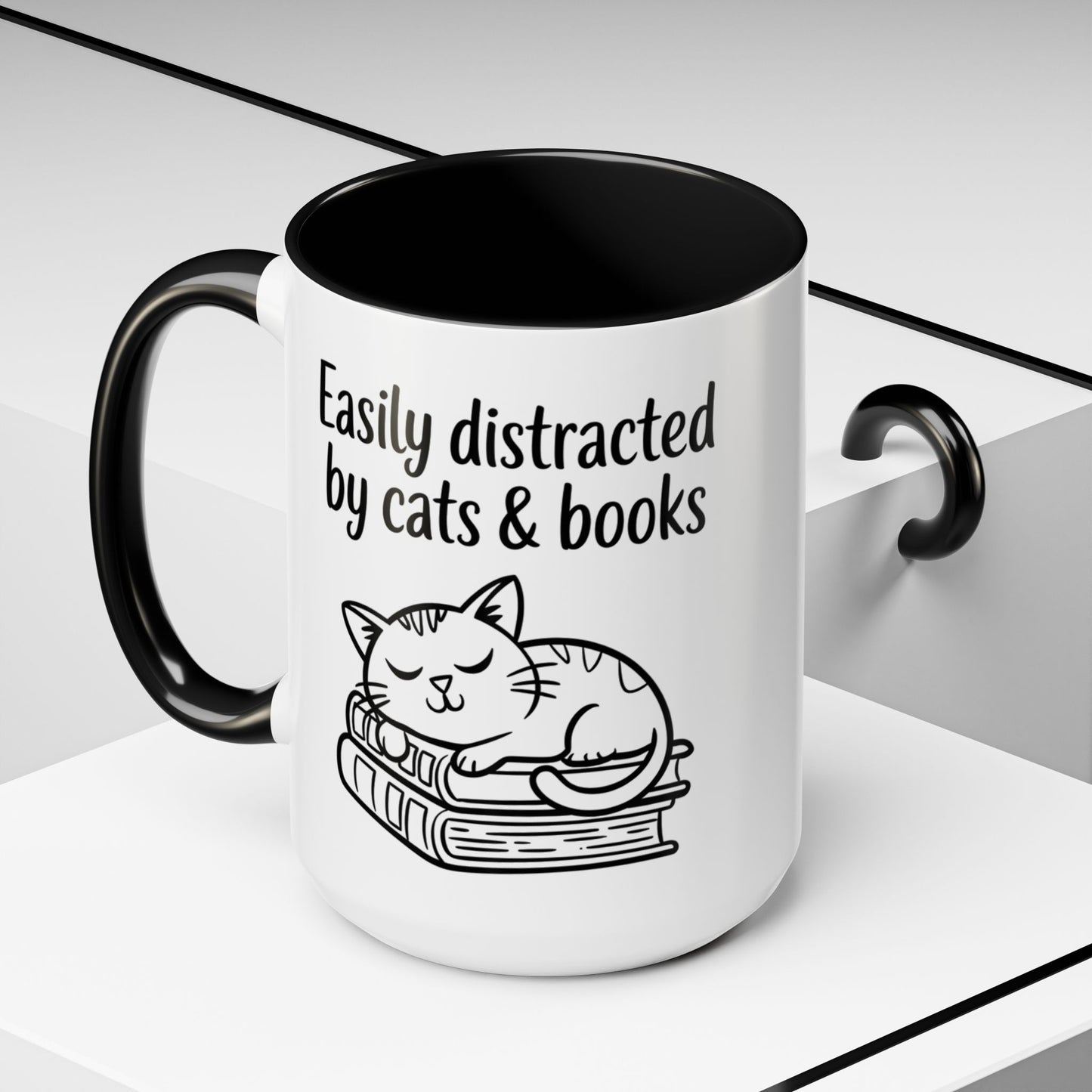 Easily Distracted By Cats And Books 15oz Coffee Mug, Book Lover Gift, Funny Cat Mug, Cat Lover Mug, Cat Lover Gift, Cats and Books