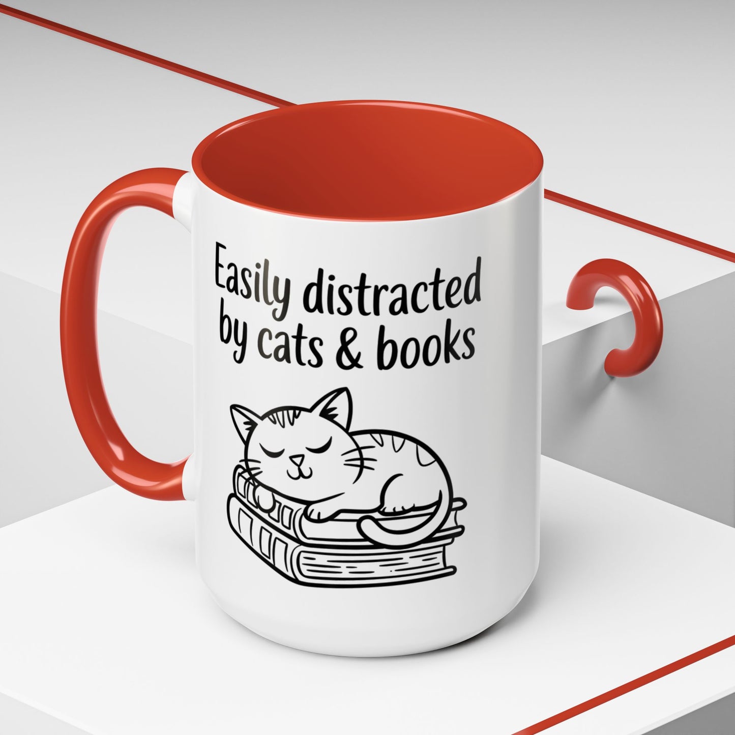 Easily Distracted By Cats And Books 15oz Coffee Mug, Book Lover Gift, Funny Cat Mug, Cat Lover Mug, Cat Lover Gift, Cats and Books