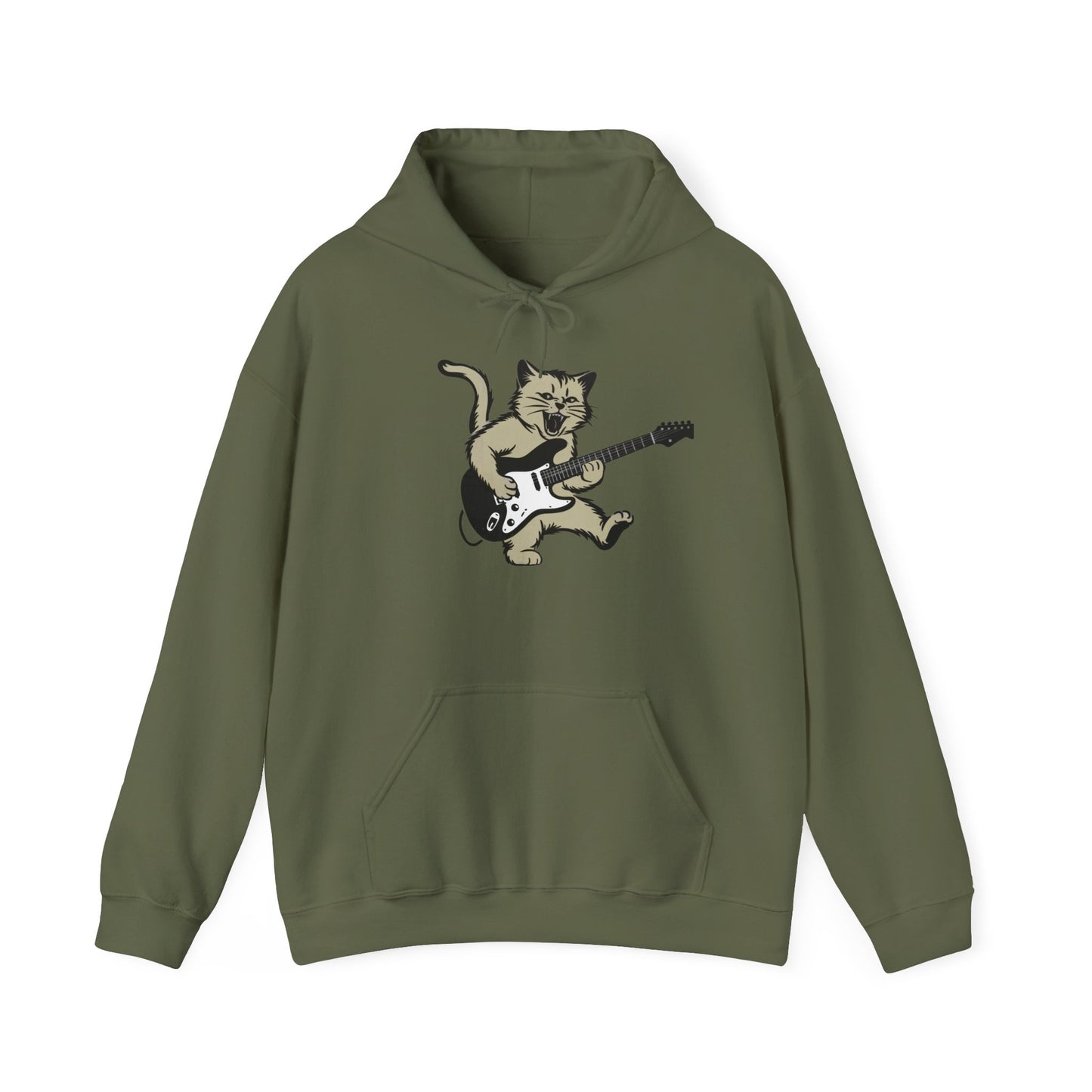 Rock Cat Playing Guitar Hoodie, Funny Guitar Cat Hoodie, Cat Lovers Gift for Her, Cat Mom Shirt, Cat Dad Shirt, Cool Cat Print, Cat Themed Gifts
