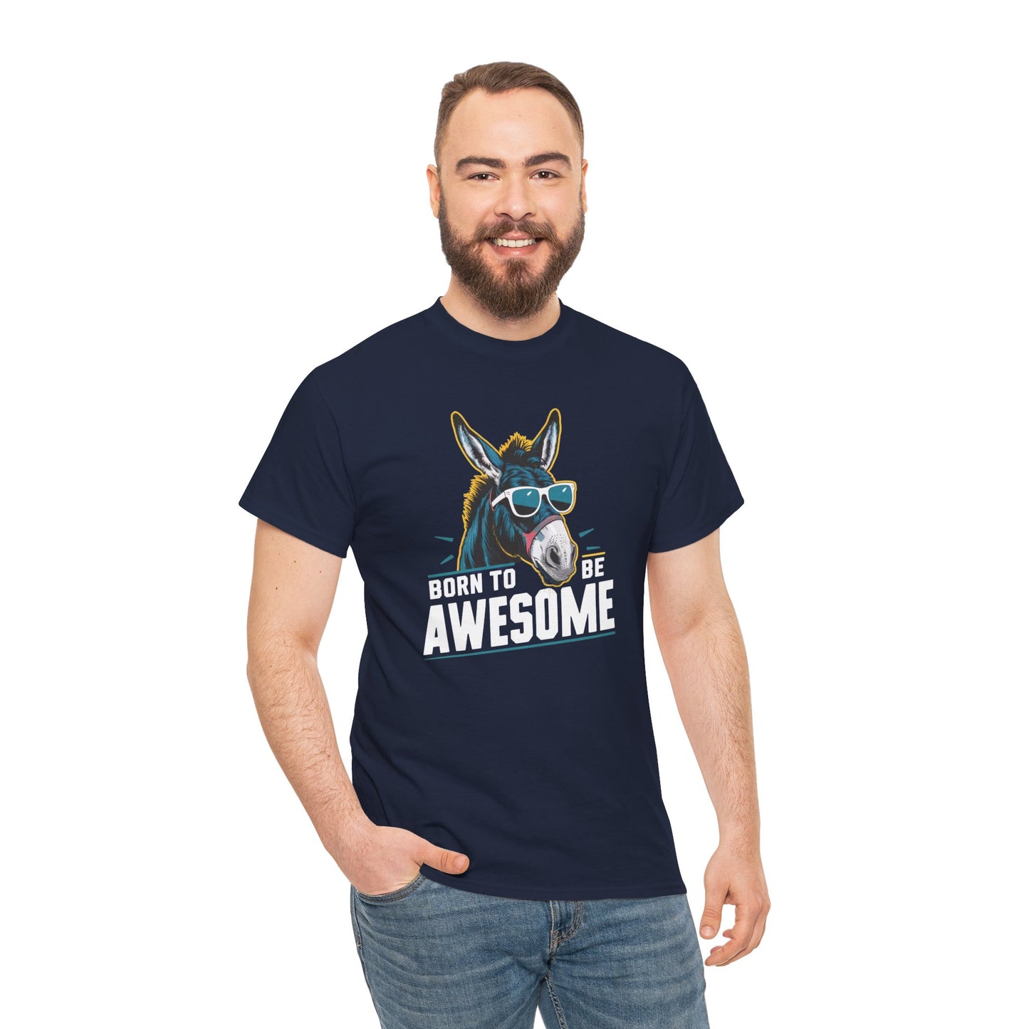 Born to Be Awesome Donkey in Sunglasses T-Shirt – Funny and Stylish Graphic Tee