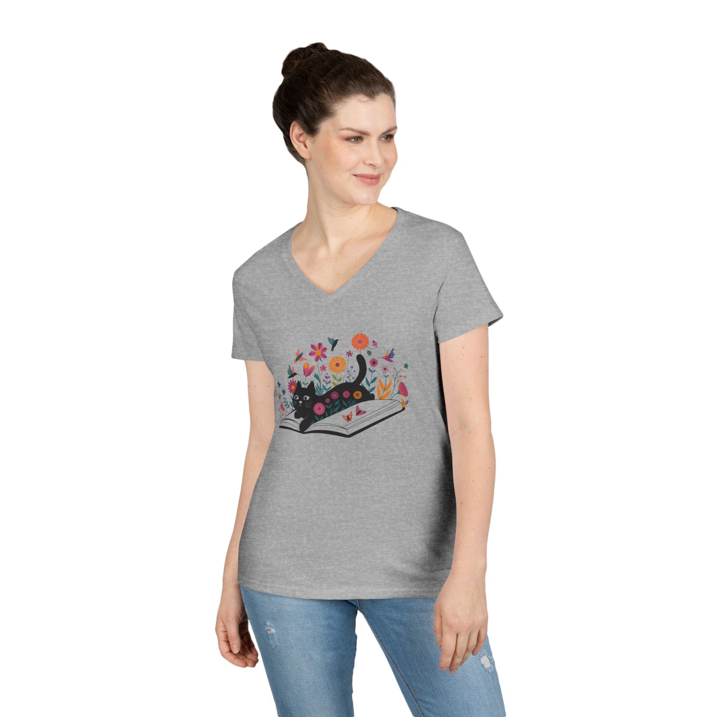 Floral Cat Shirt, Cat Lover T-shirt, Cat Book Shirt, Cat Lover Gift, Gift for Her, Cat Mom Shirt Gift, Cute Cat Shirts, Cute Book Cat Tshirt