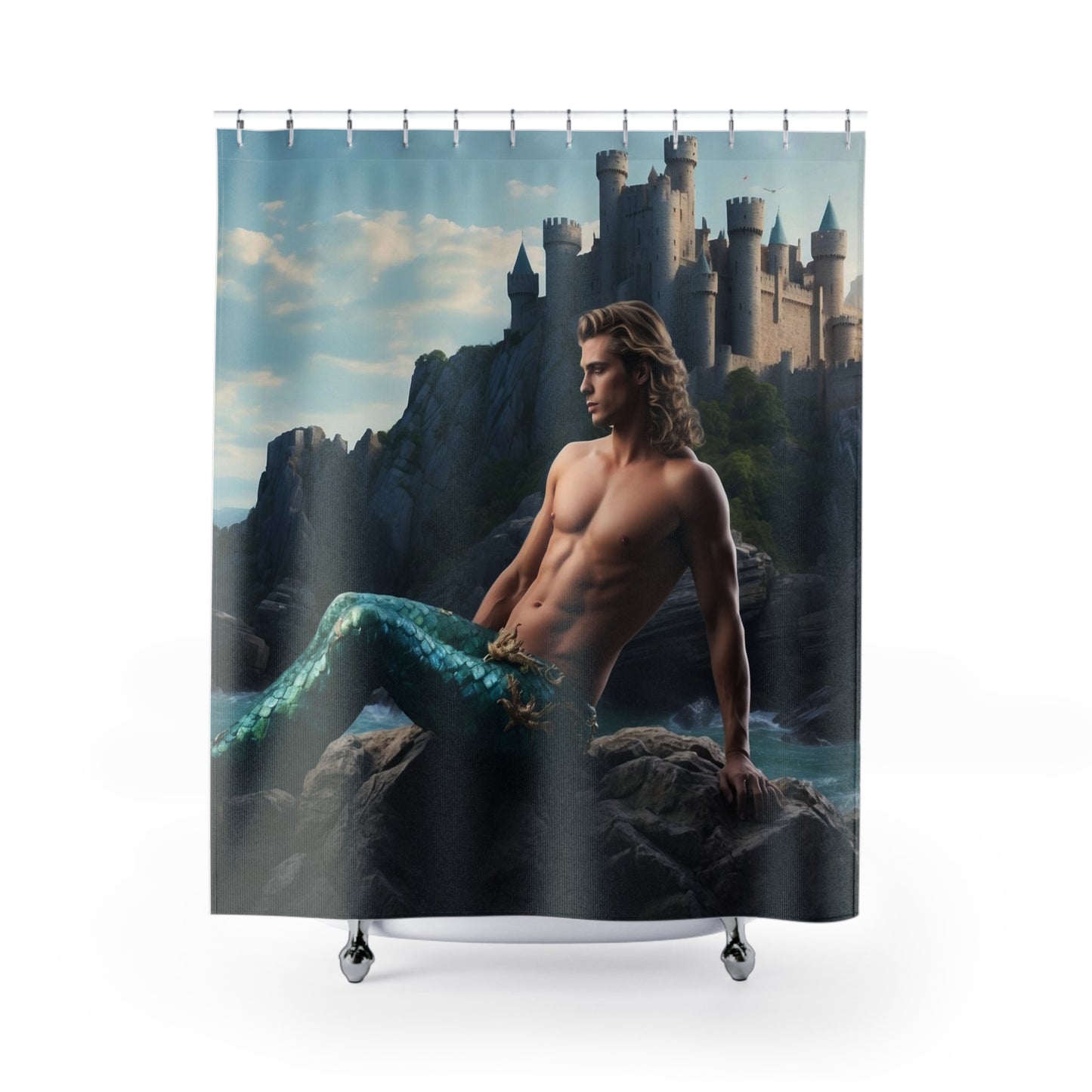 Sexy Merman Lazing by the Sea Shower Curtains 71 x 74"