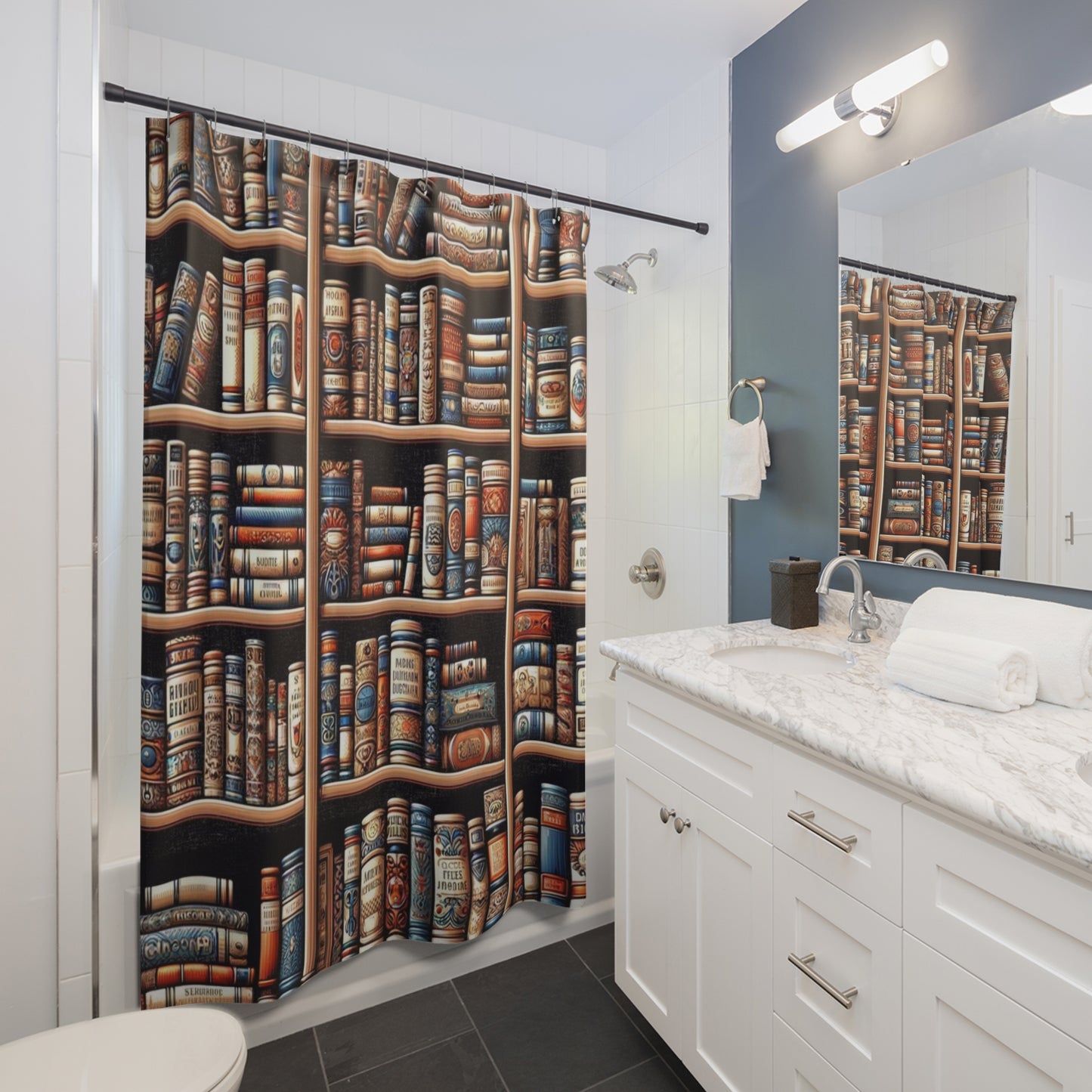 Bookcase Brimming with Books Shower Curtain 71 x 74"