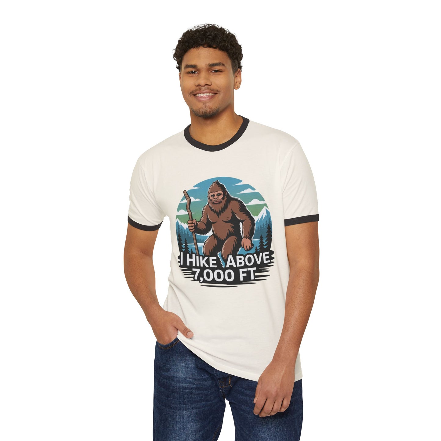 Hiking T-Shirt — 'I Hike Above 7,000 FT' Bigfoot Mountain Hiker Tee