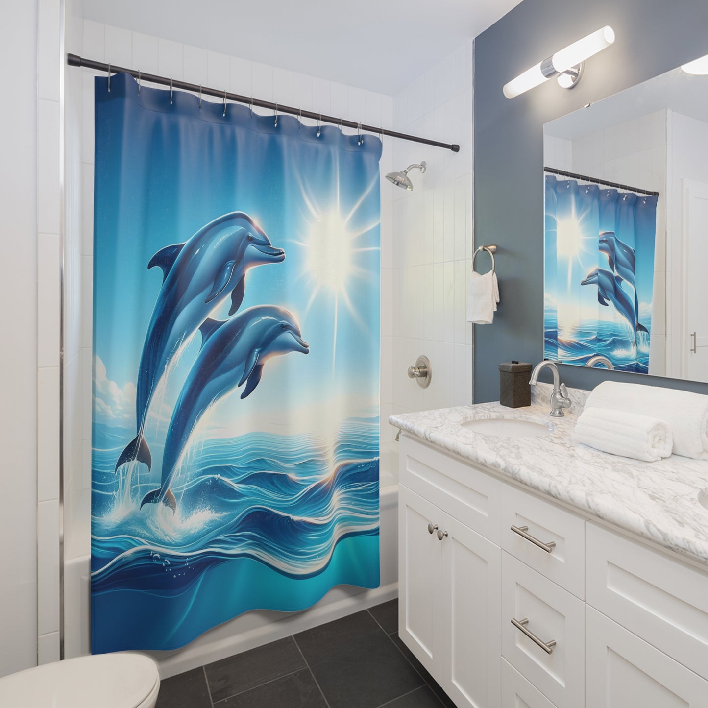 Dolphins in the Sea Shower Curtains 71 x 74"