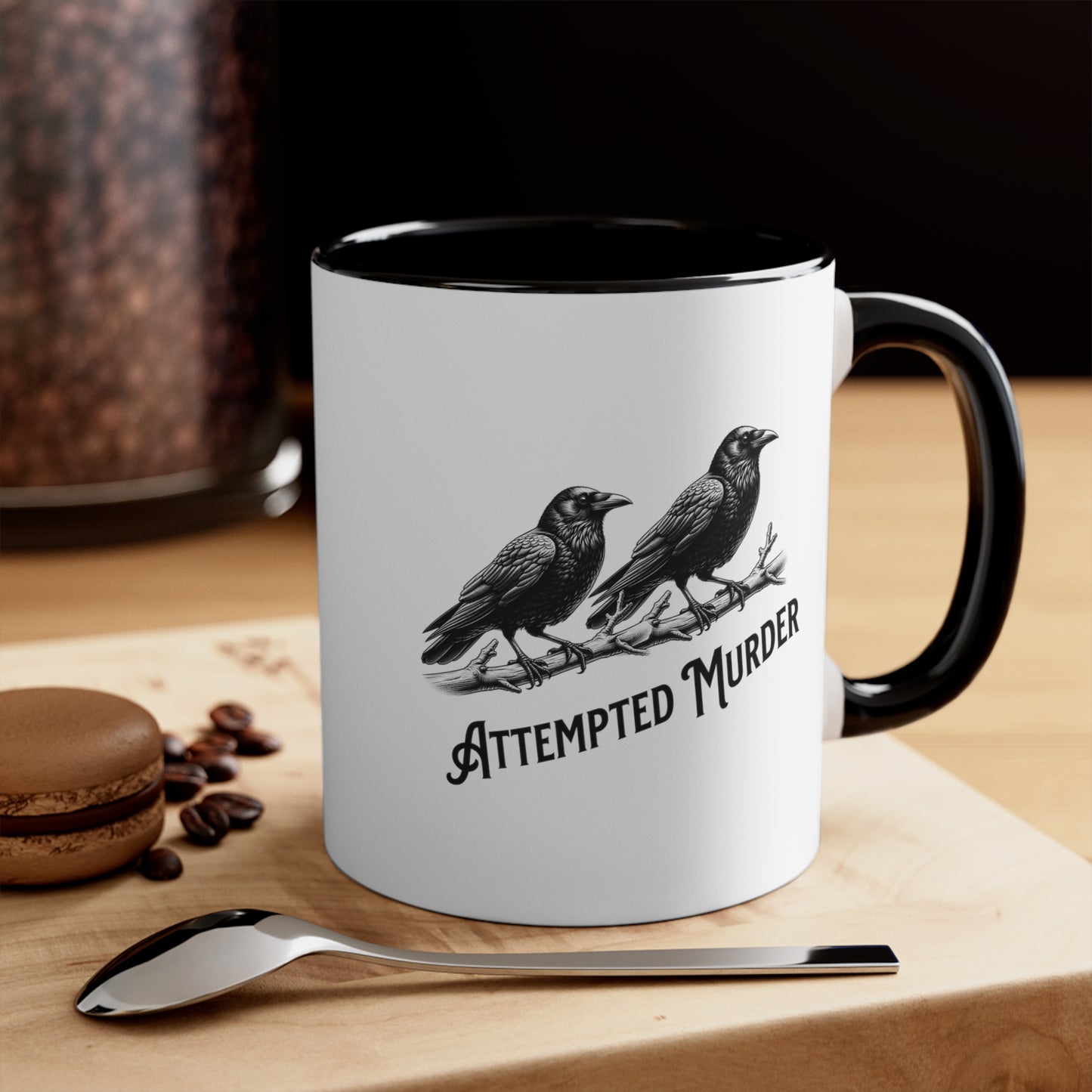 Attempted Murder Crows Accent Coffee Mug, 11oz