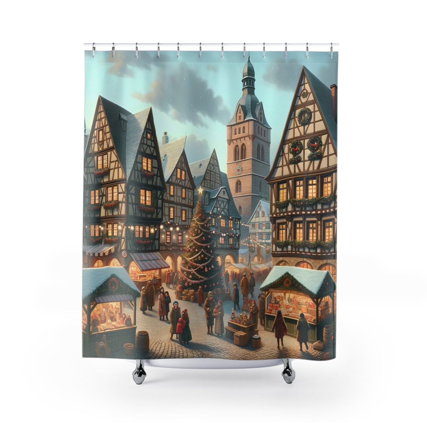 German Christmas Village Shower Curtain 71 x 74"