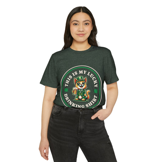 My Lucky Drinking Shirt Cat St Patricks Day Unisex Recycled Organic T-Shirt