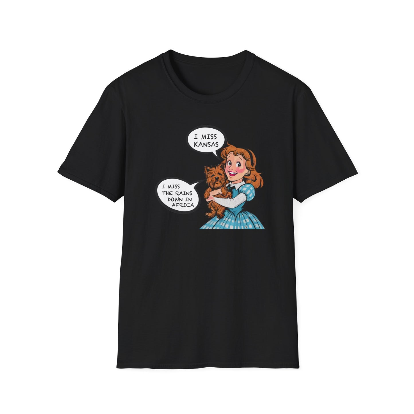 Dorothy & Toto Graphic T‑Shirt — "I Miss Kansas / I Miss The Rains Down In Africa" Vintage Cartoon Tee