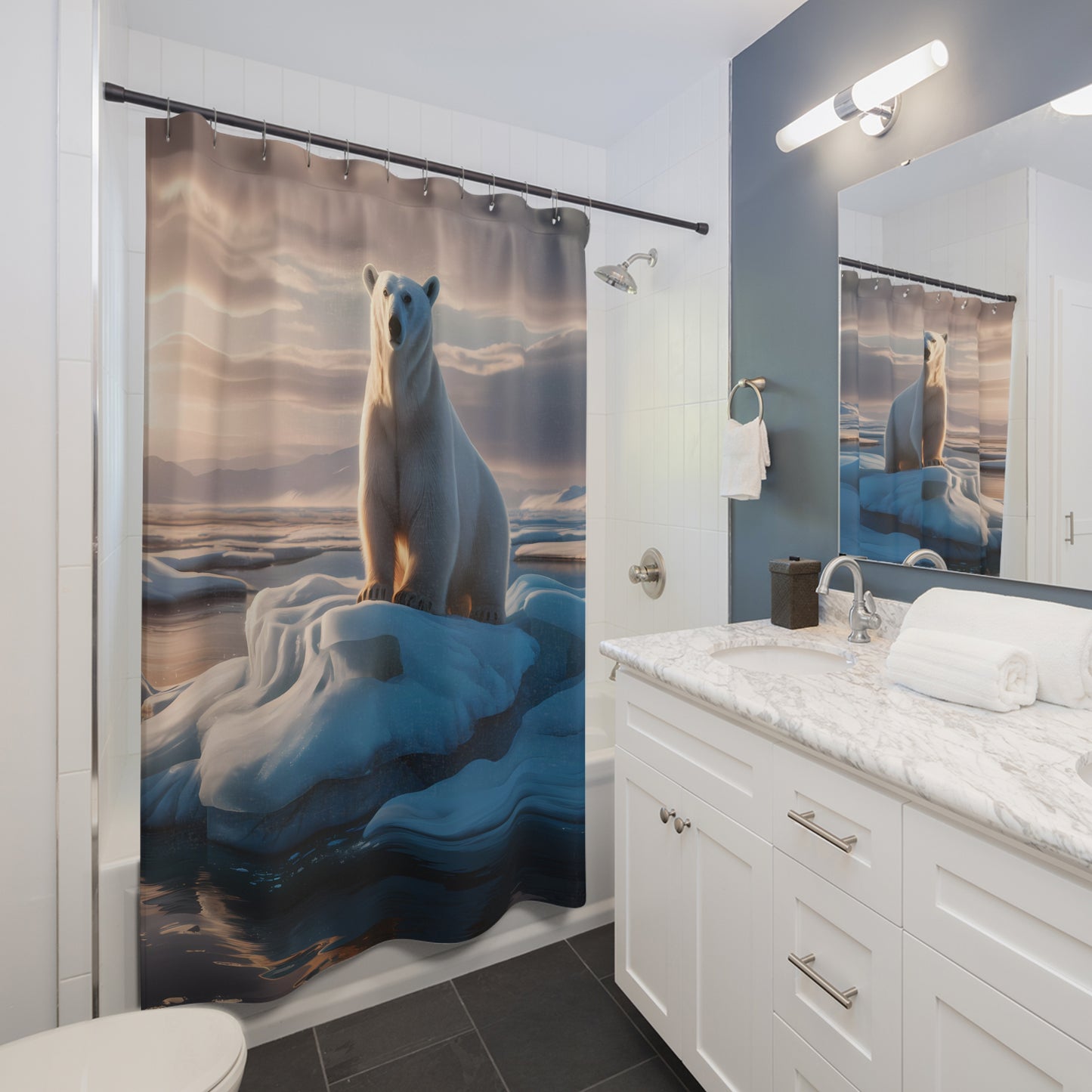 Arctic Polar Bear Scene Shower Curtain 71 x 74" Polar Bear Shower Curtain