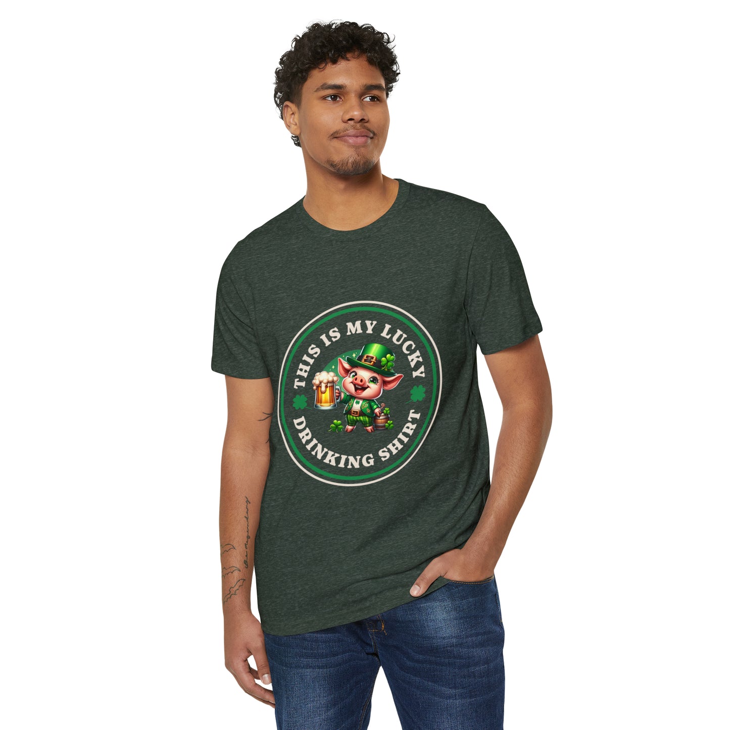 My Lucky Drinking Shirt Pig St Patricks Day Unisex Recycled Organic T-Shirt