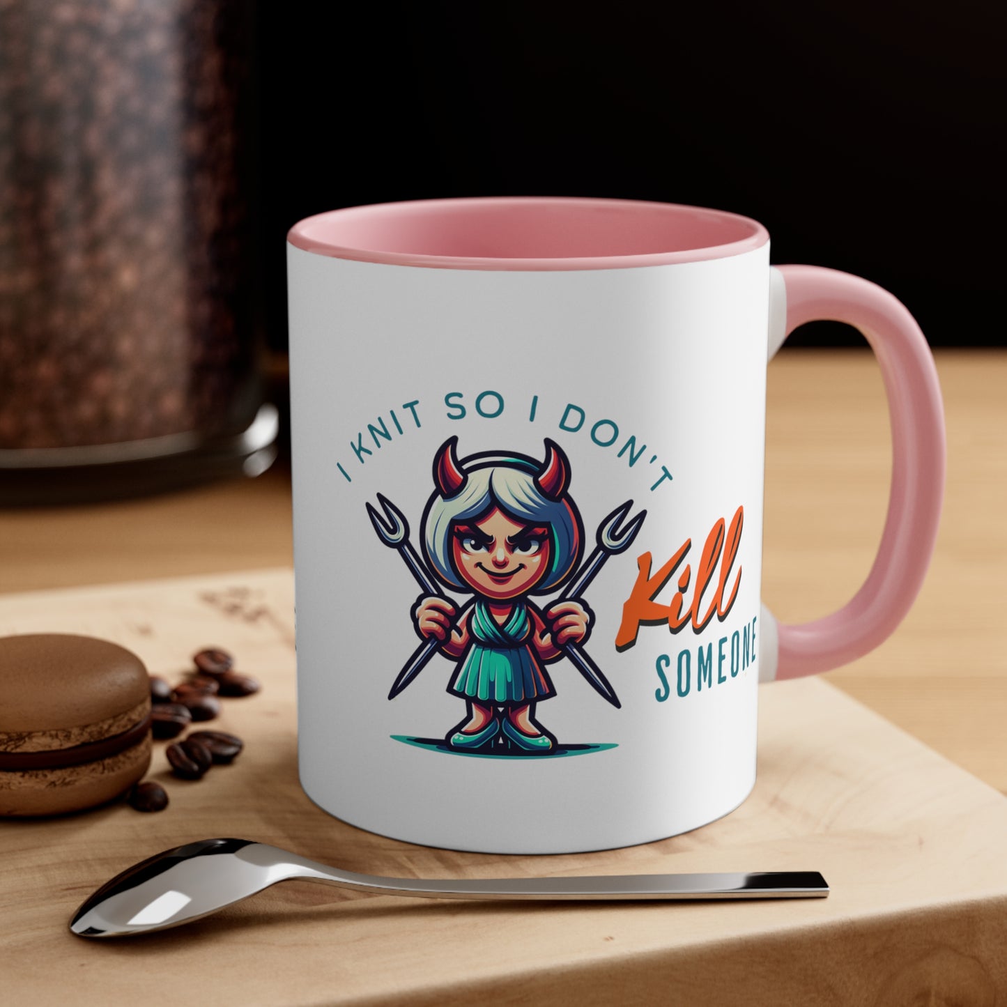 I Knit So I Don't Kill Someone Accent Coffee Mug, 11oz