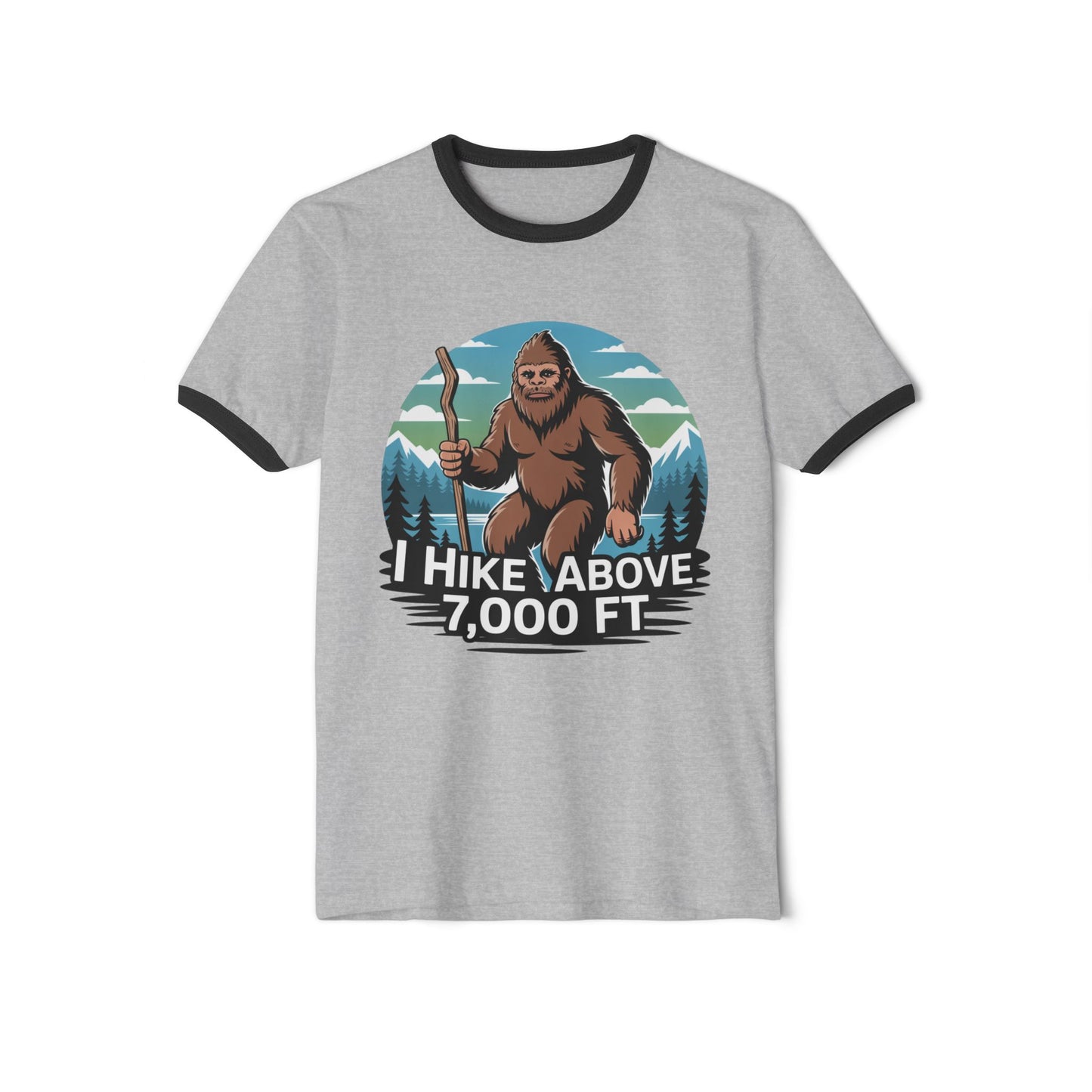 Hiking T-Shirt — 'I Hike Above 7,000 FT' Bigfoot Mountain Hiker Tee