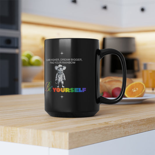 Be Yourself Find Your Rainbow Black Coffee Mug, 11oz or 15oz