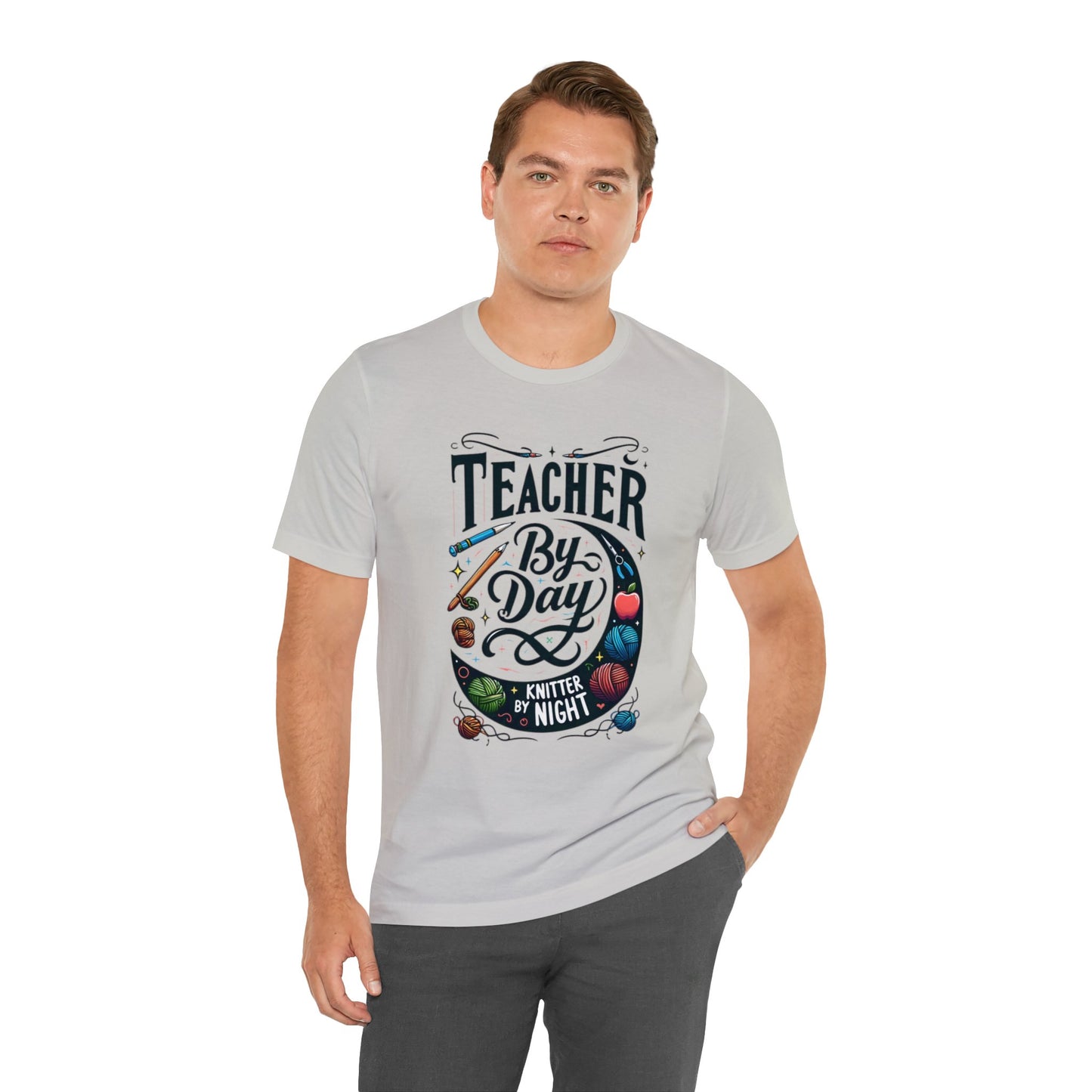 Teacher by Day Knitter by Night Unisex Jersey Short Sleeve Tee