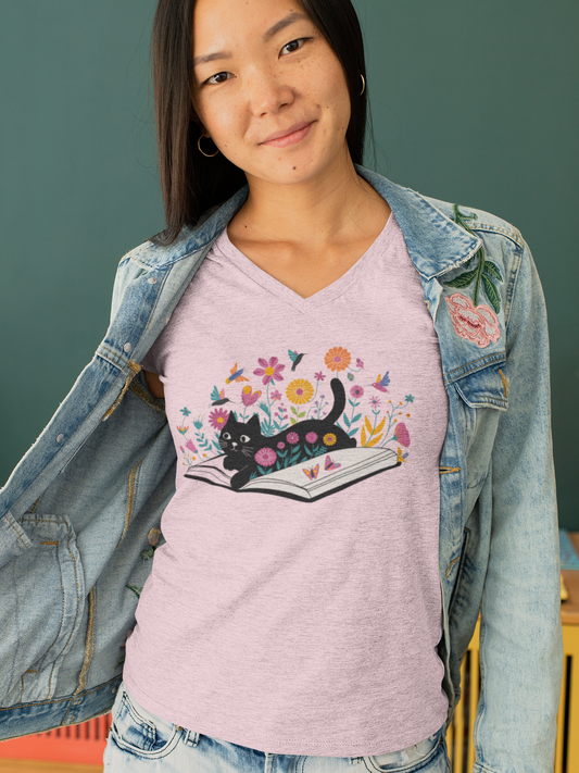 Floral Cat Shirt, Cat Lover T-shirt, Cat Book Shirt, Cat Lover Gift, Gift for Her, Cat Mom Shirt Gift, Cute Cat Shirts, Cute Book Cat Tshirt