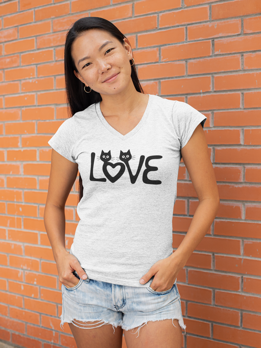 LOVE Cat Shirt, Cat Lover T-shirt, Cat V Neck Shirt, Cat Lover Gift, Gift for Her, Cat Mom Shirt Gift, Cute Cat Shirts, Cute Cat Tshirt