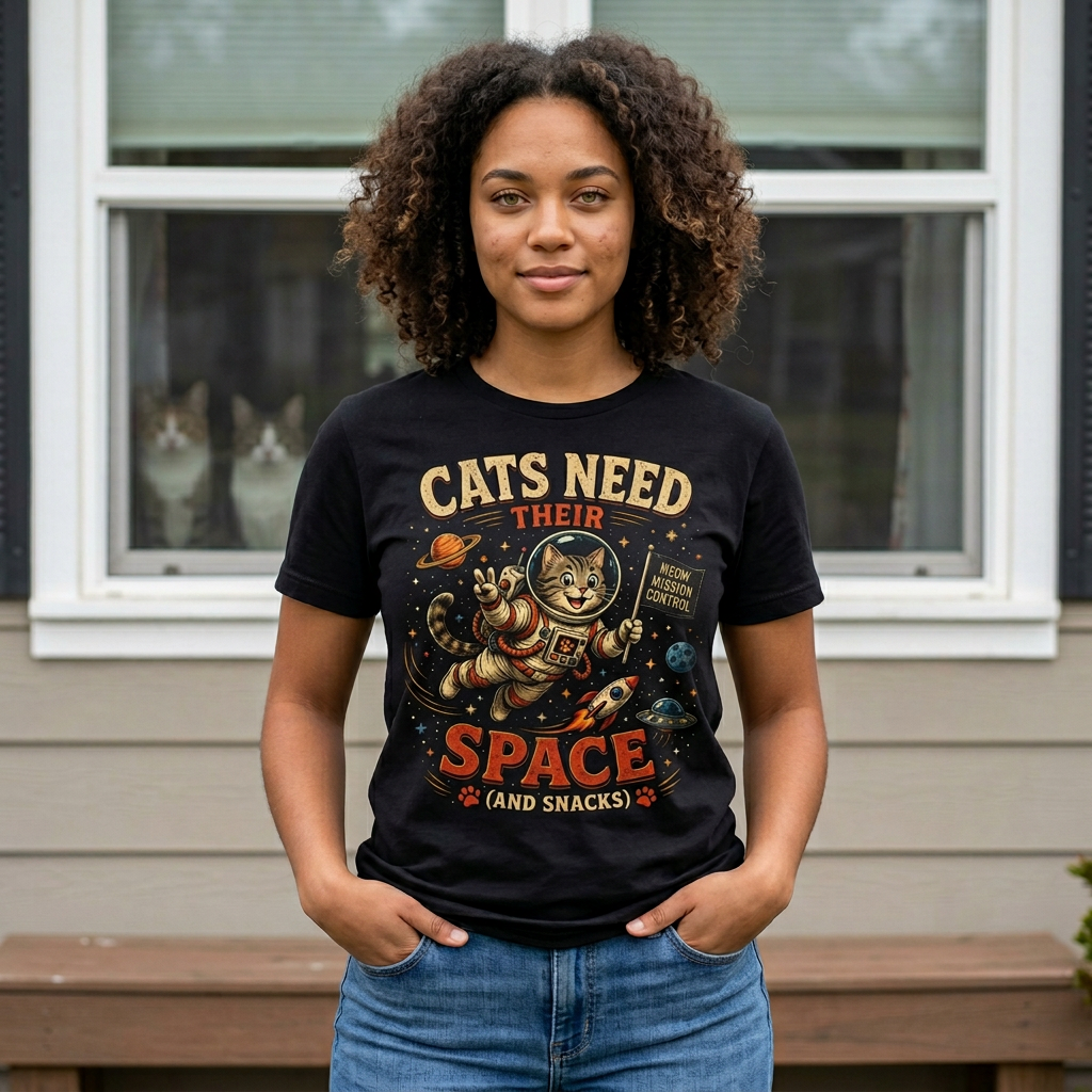 Cats Need Their Space T-Shirt — Cute Astronaut Cat Space & Snacks Tee