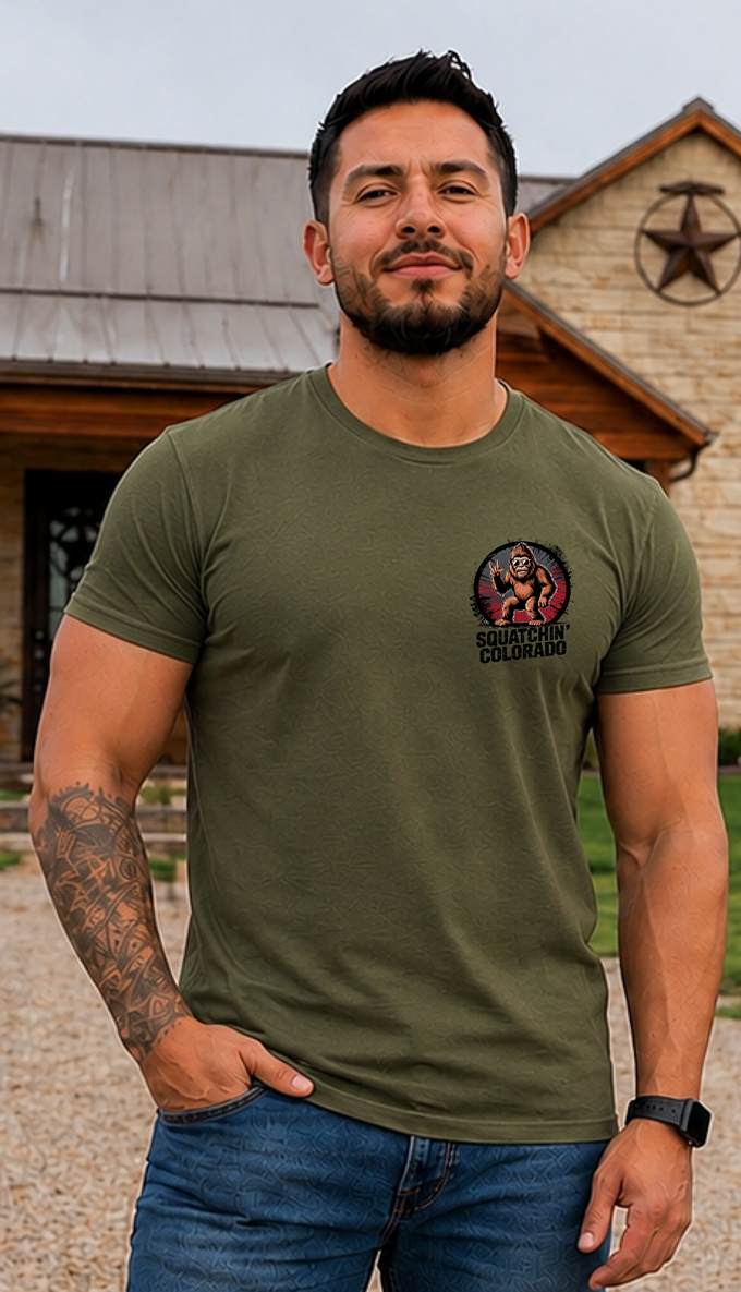 Bigfoot Cabin Vibes T‑Shirt — Retro Sasquatch Camping Graphic Tee