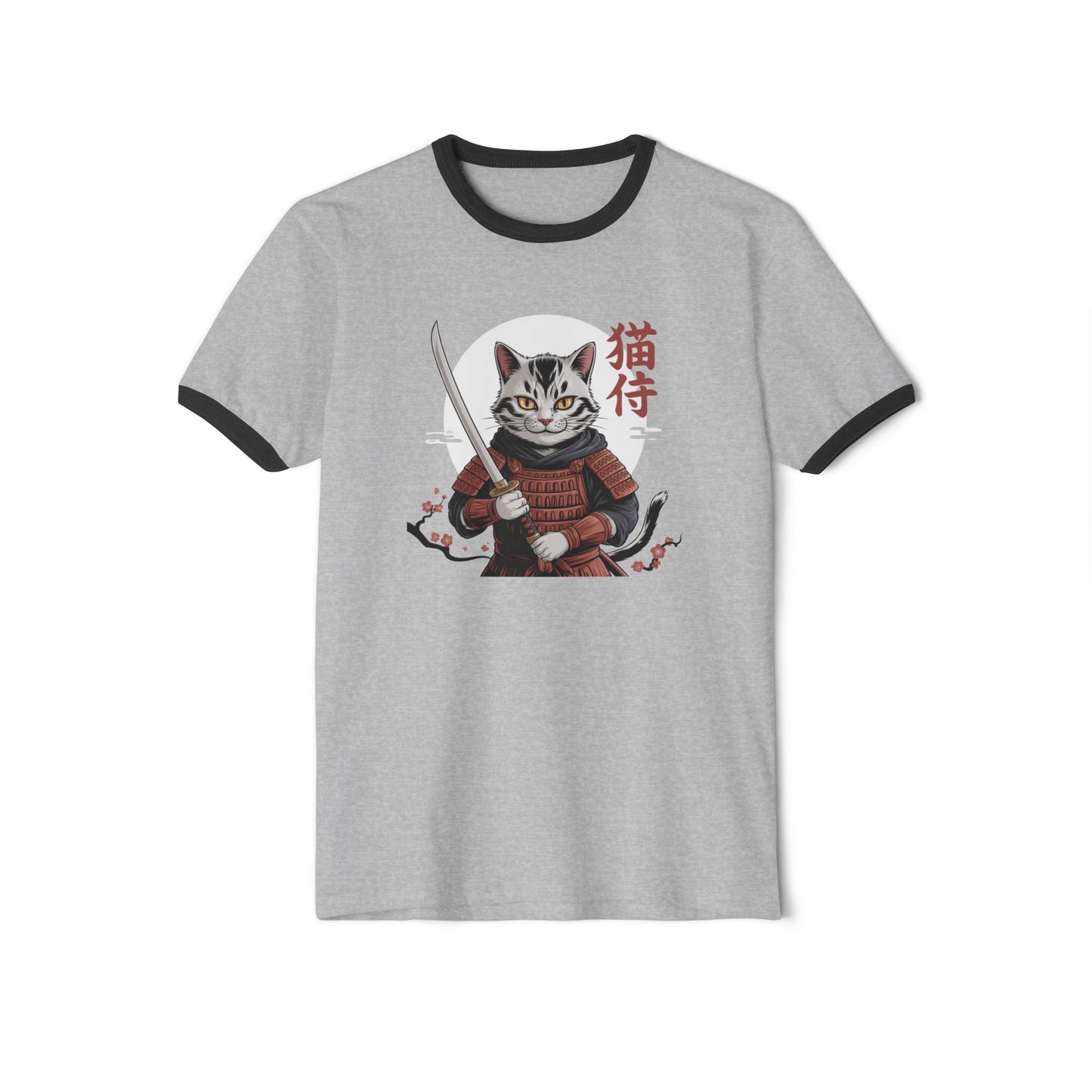 Samurai Cat Ringer T-Shirt for Cat Lovers